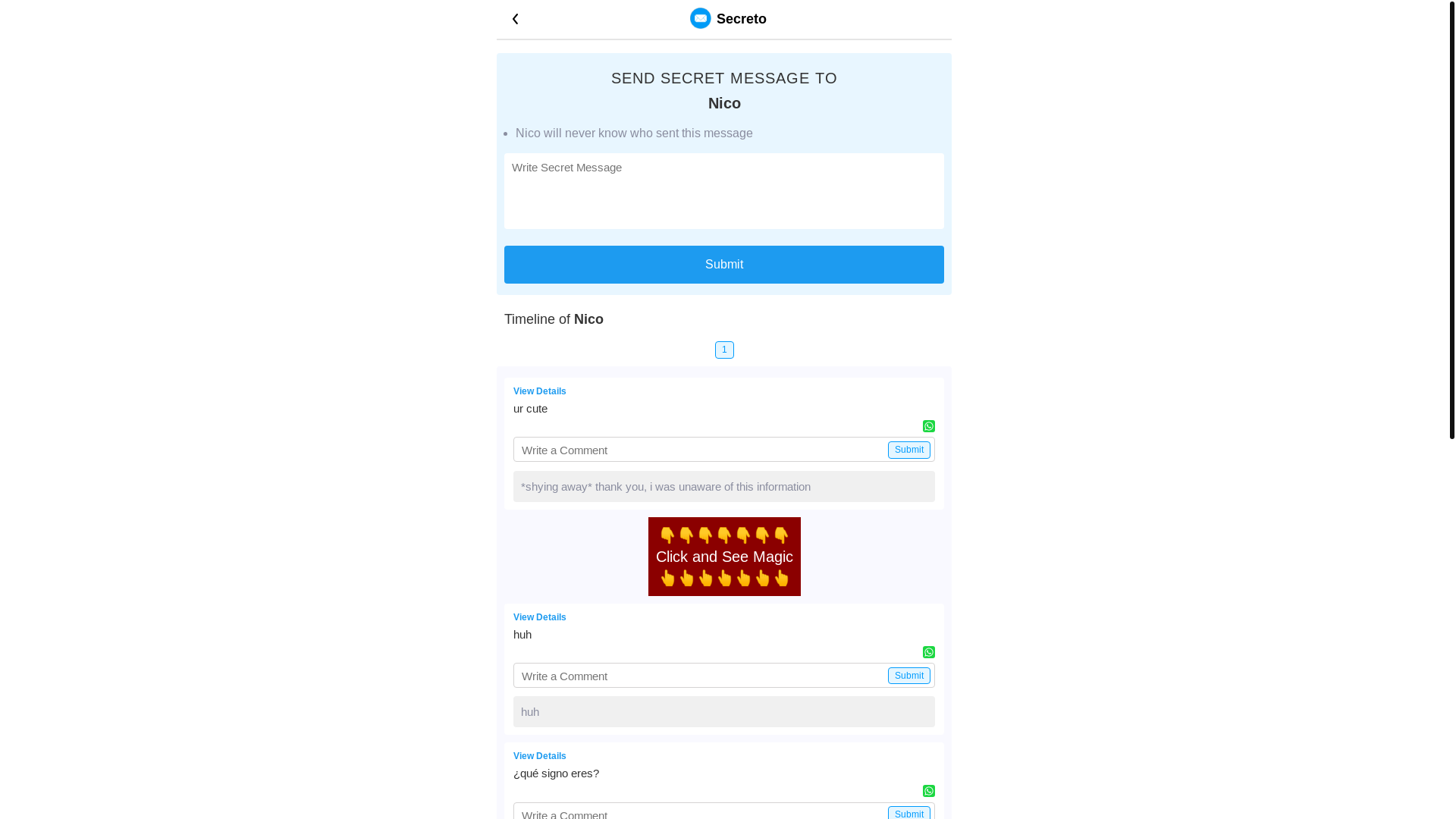 website screenshot of https://secreto.site/aw89q7