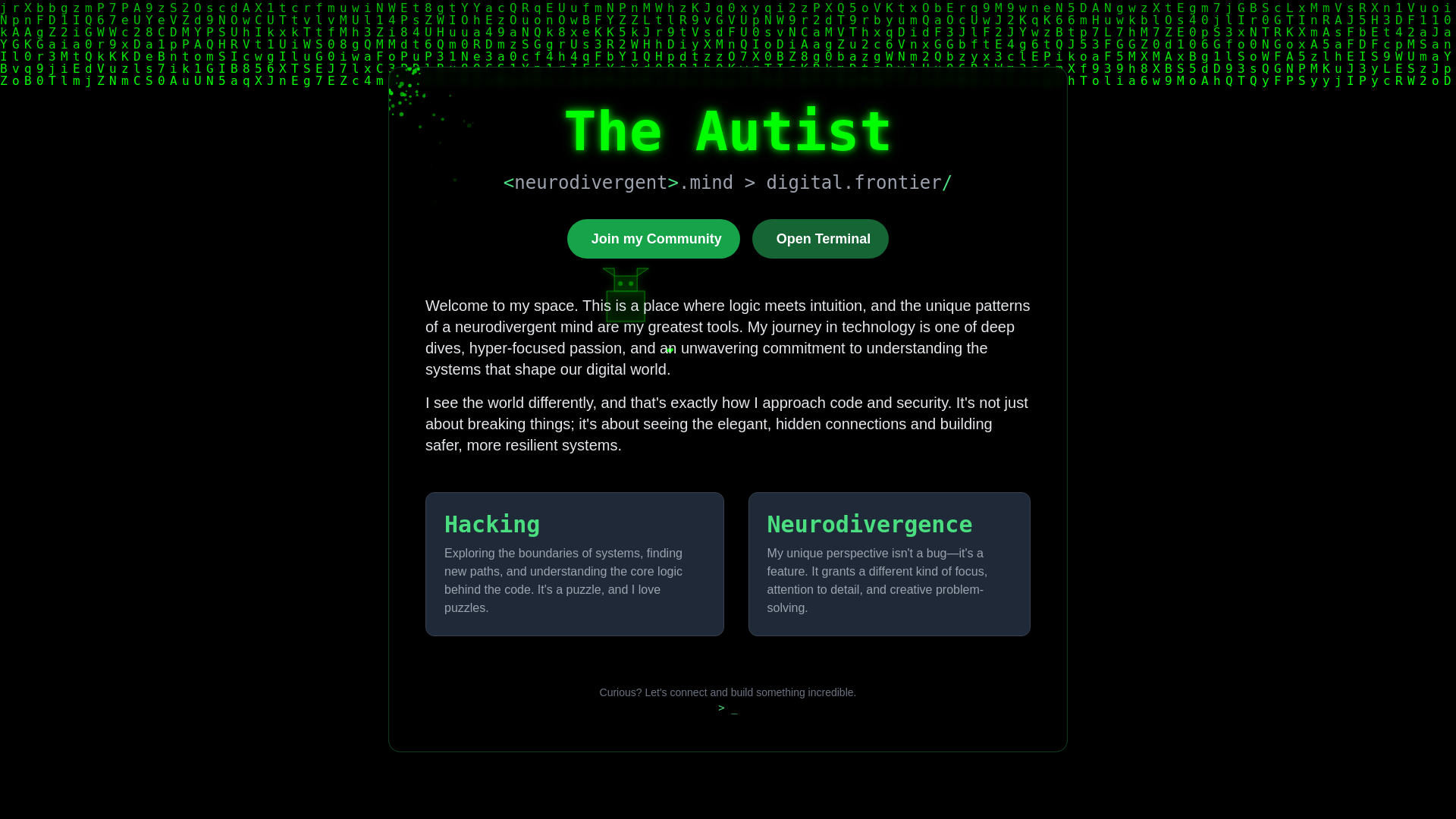 website screenshot of https://theautist.pages.dev/