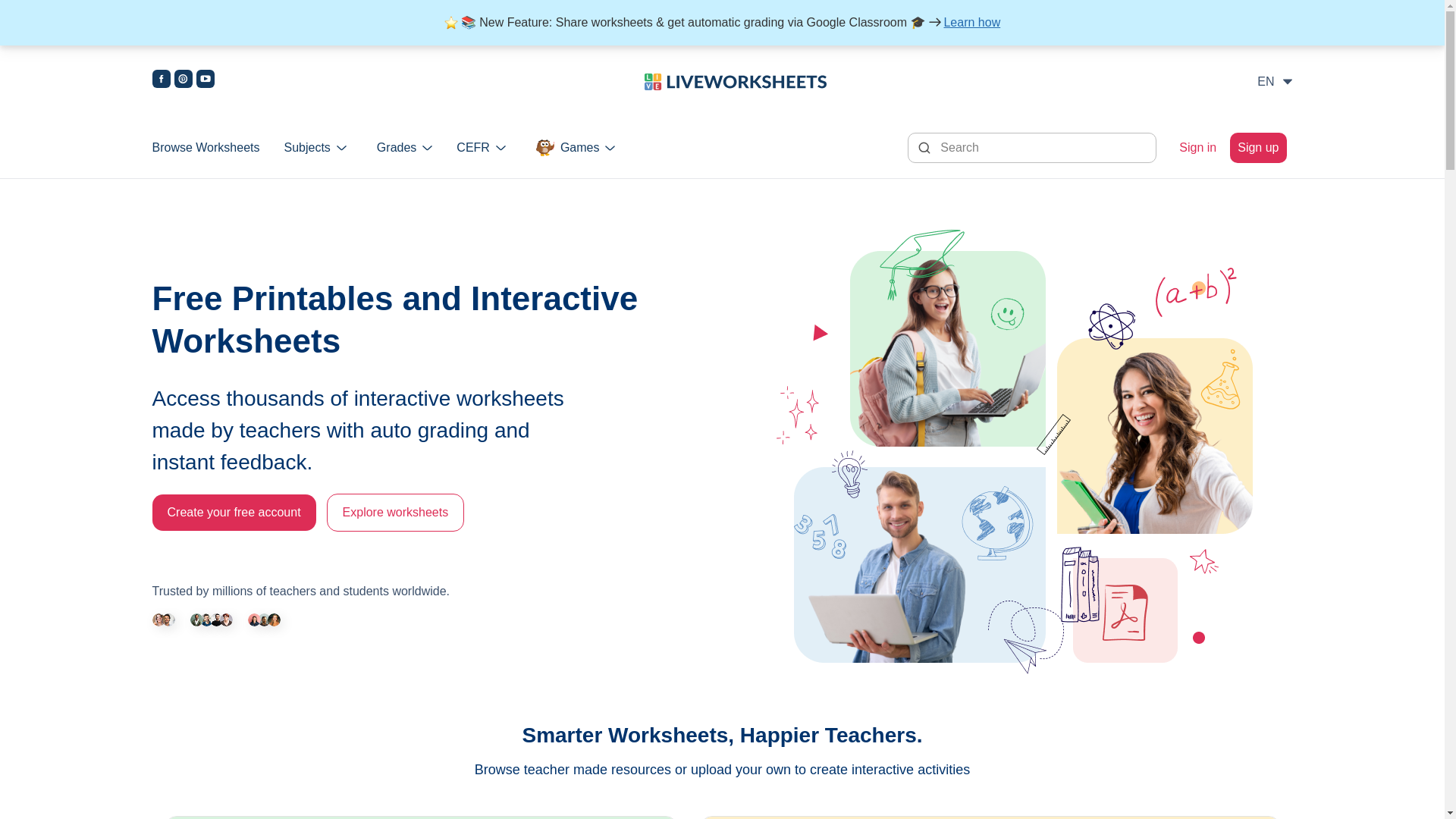 website screenshot of https://www.liveworksheets.com/