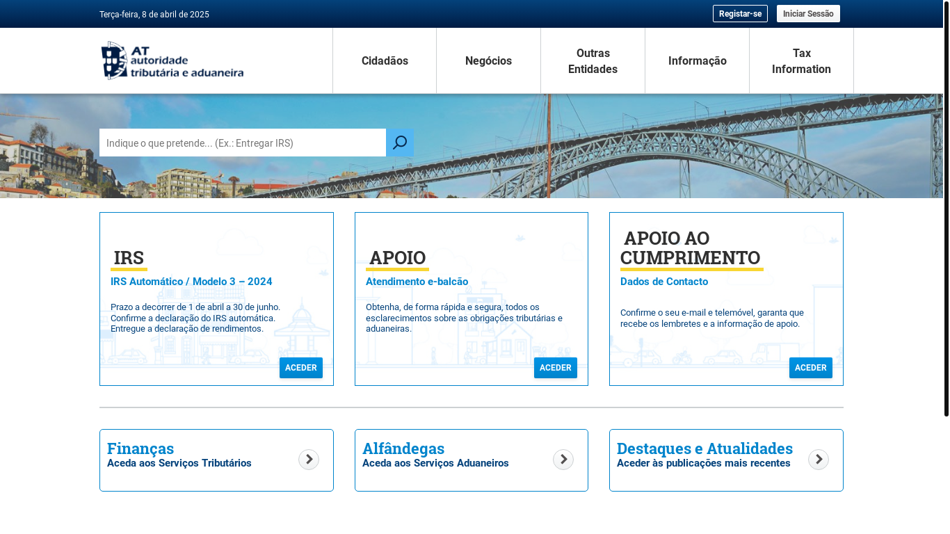 website screenshot of https://www.portaldasfinancas.gov.pt/