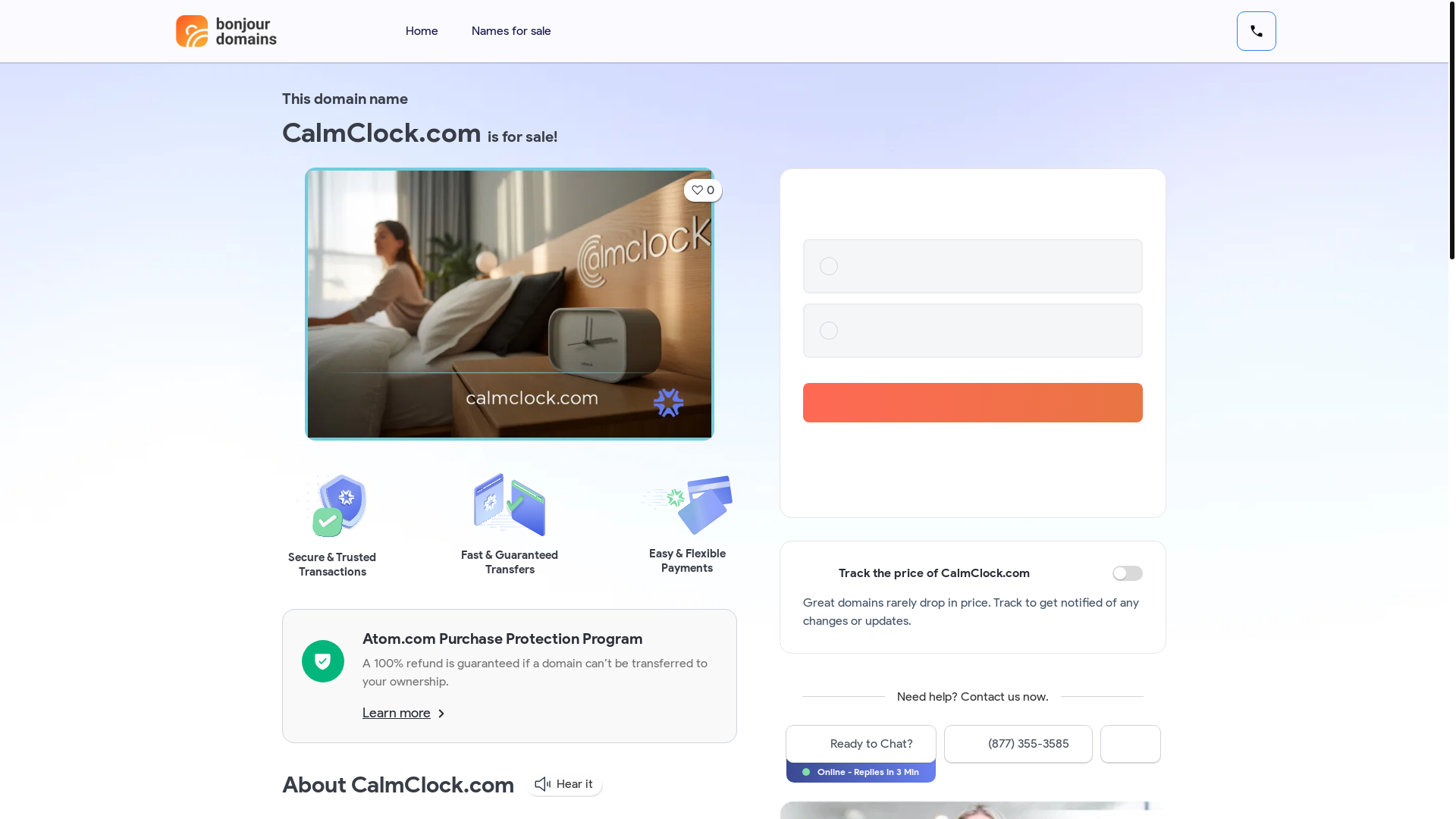 website screenshot of https://calmclock.com/