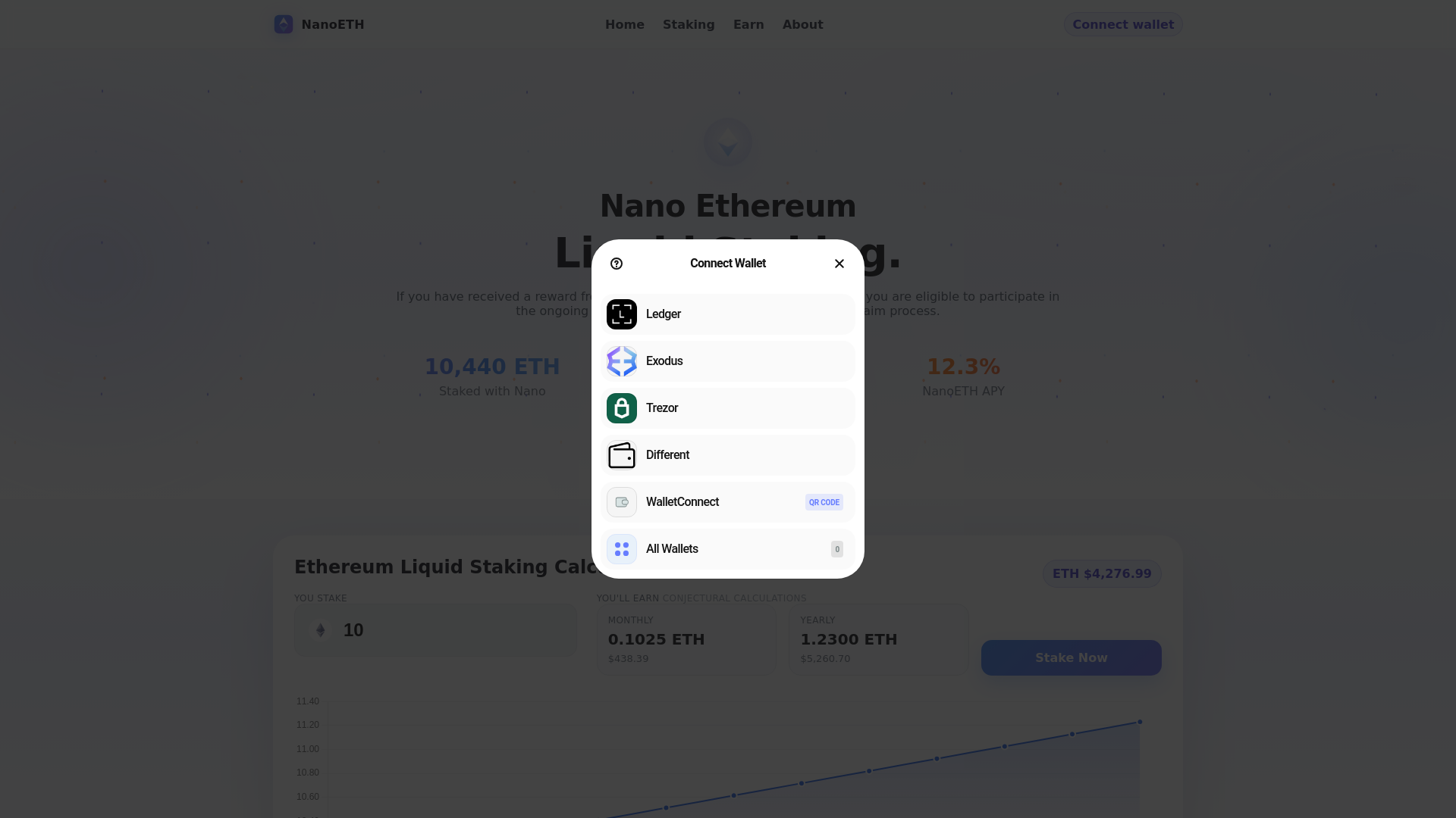 website screenshot of https://app-nanoeth.net/