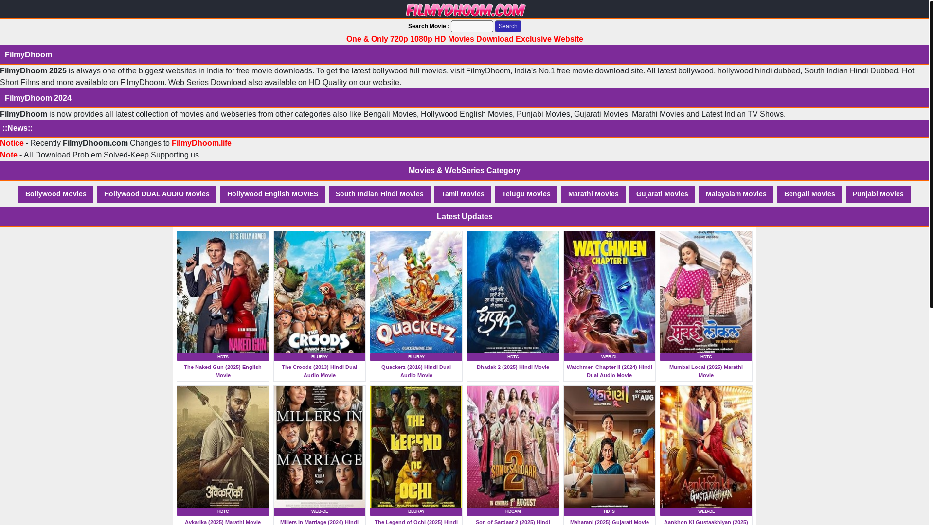 website screenshot of https://filmydhoom.life/