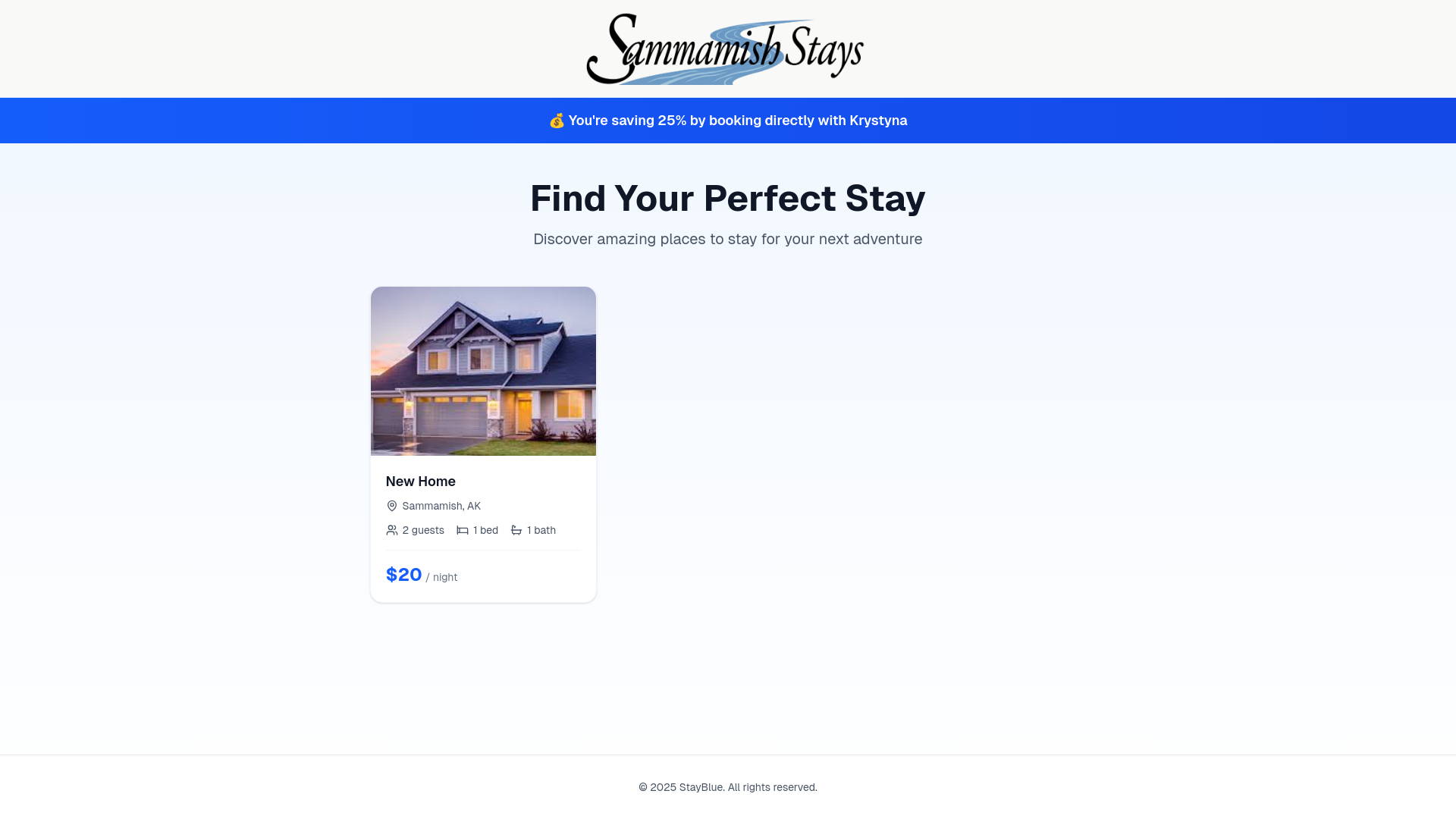 website screenshot of https://sammamishstays.com/