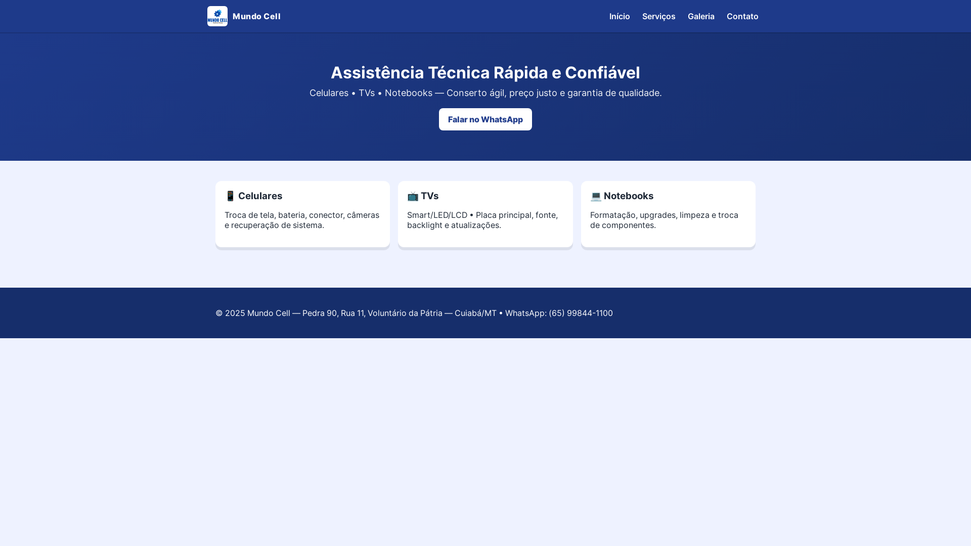 website screenshot of https://mundocellcbamt.com.br/