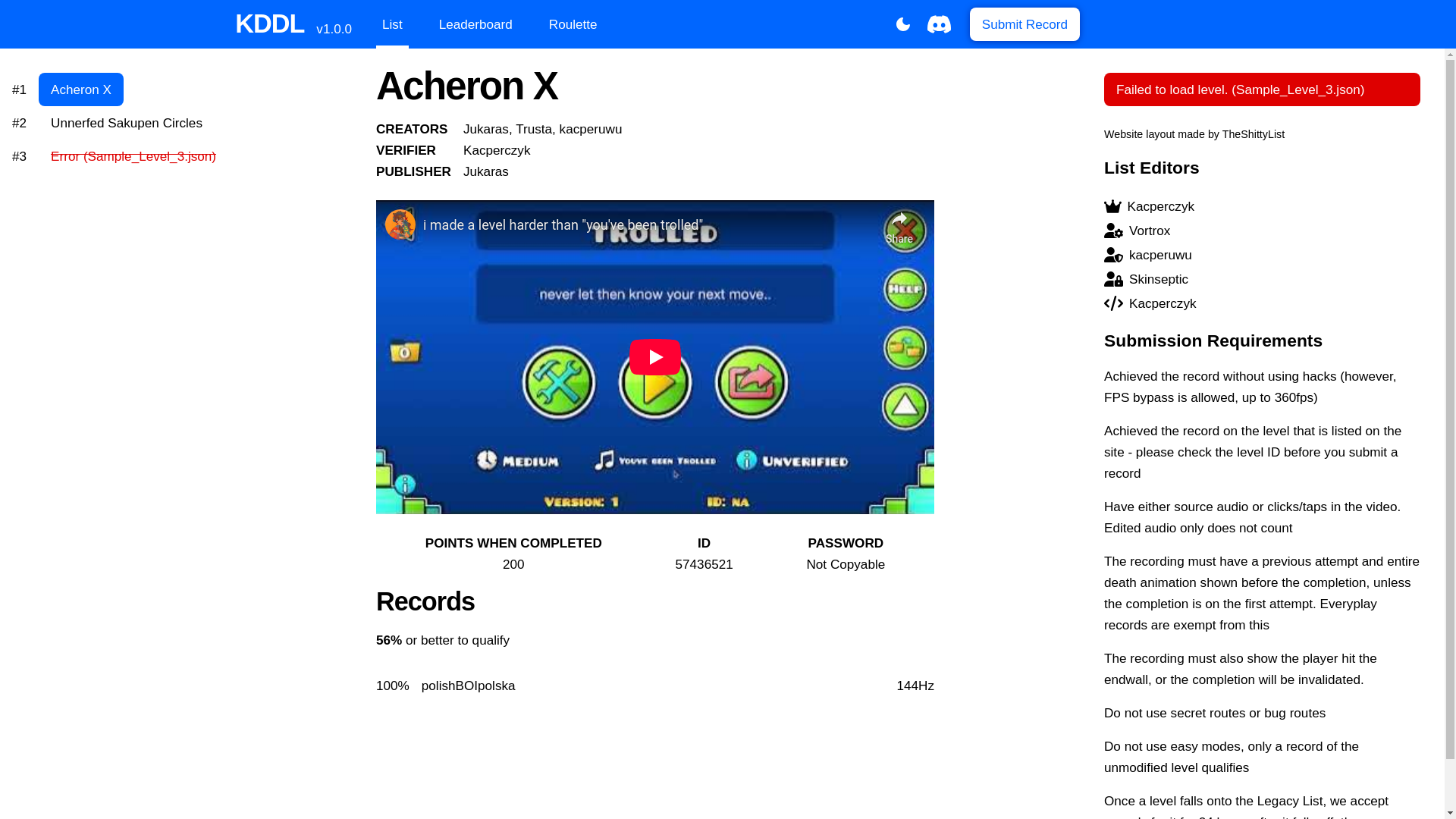 website screenshot of https://thekddemonlist.pages.dev/