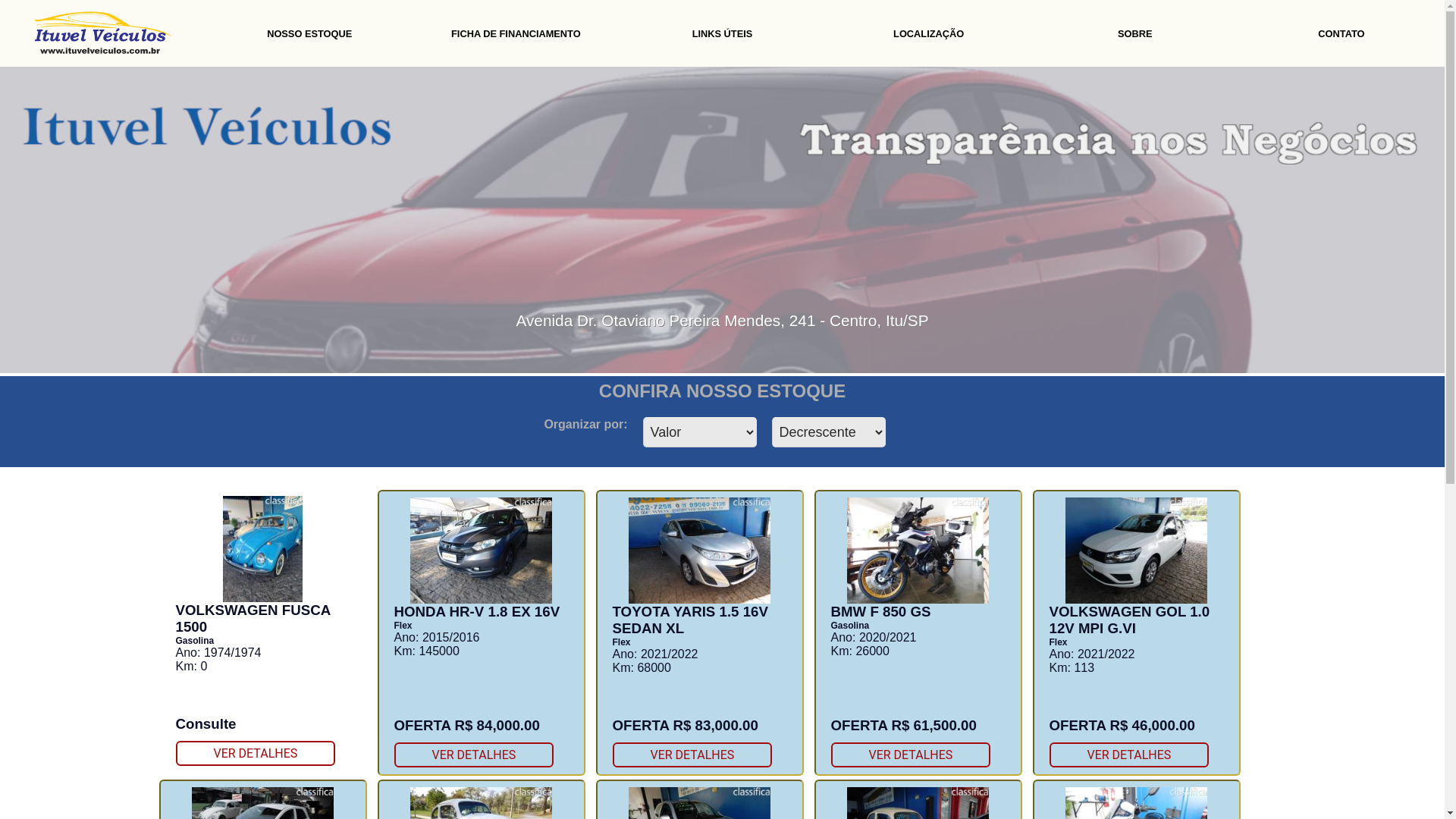 website screenshot of https://ituvelveiculos.com.br/