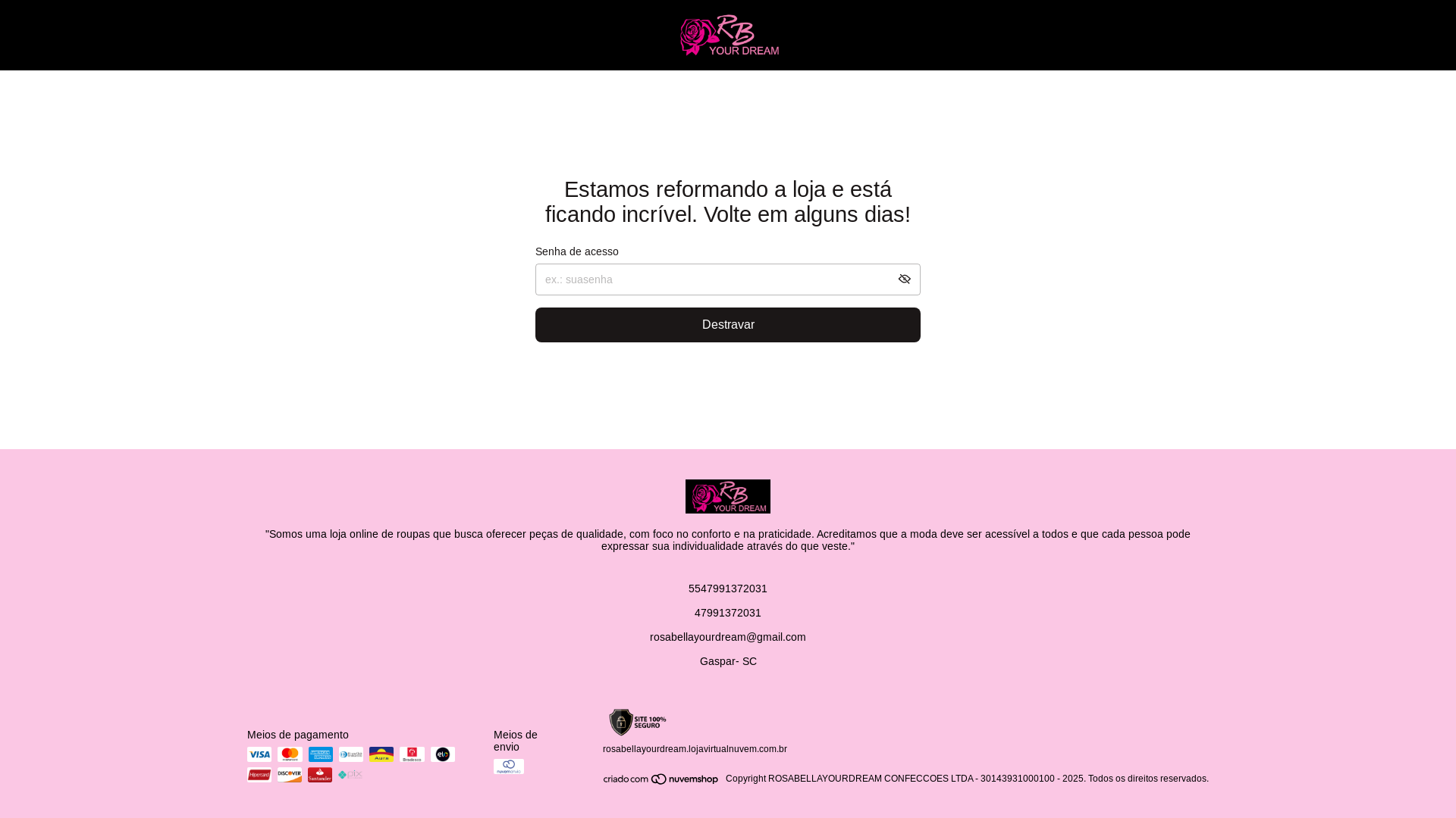 website screenshot of https://rosabellayourdream.com.br/