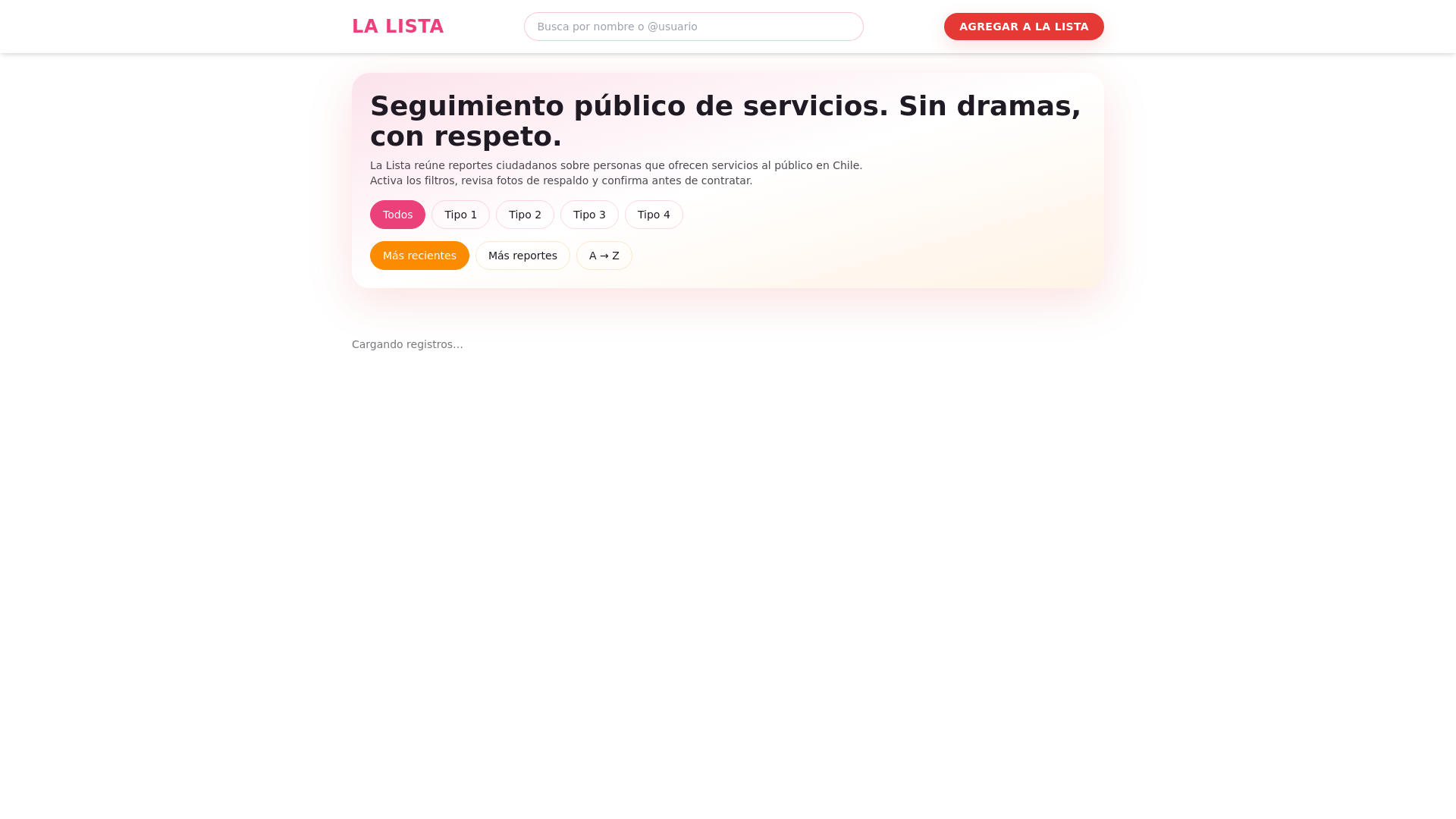 website screenshot of https://lalista.cl/