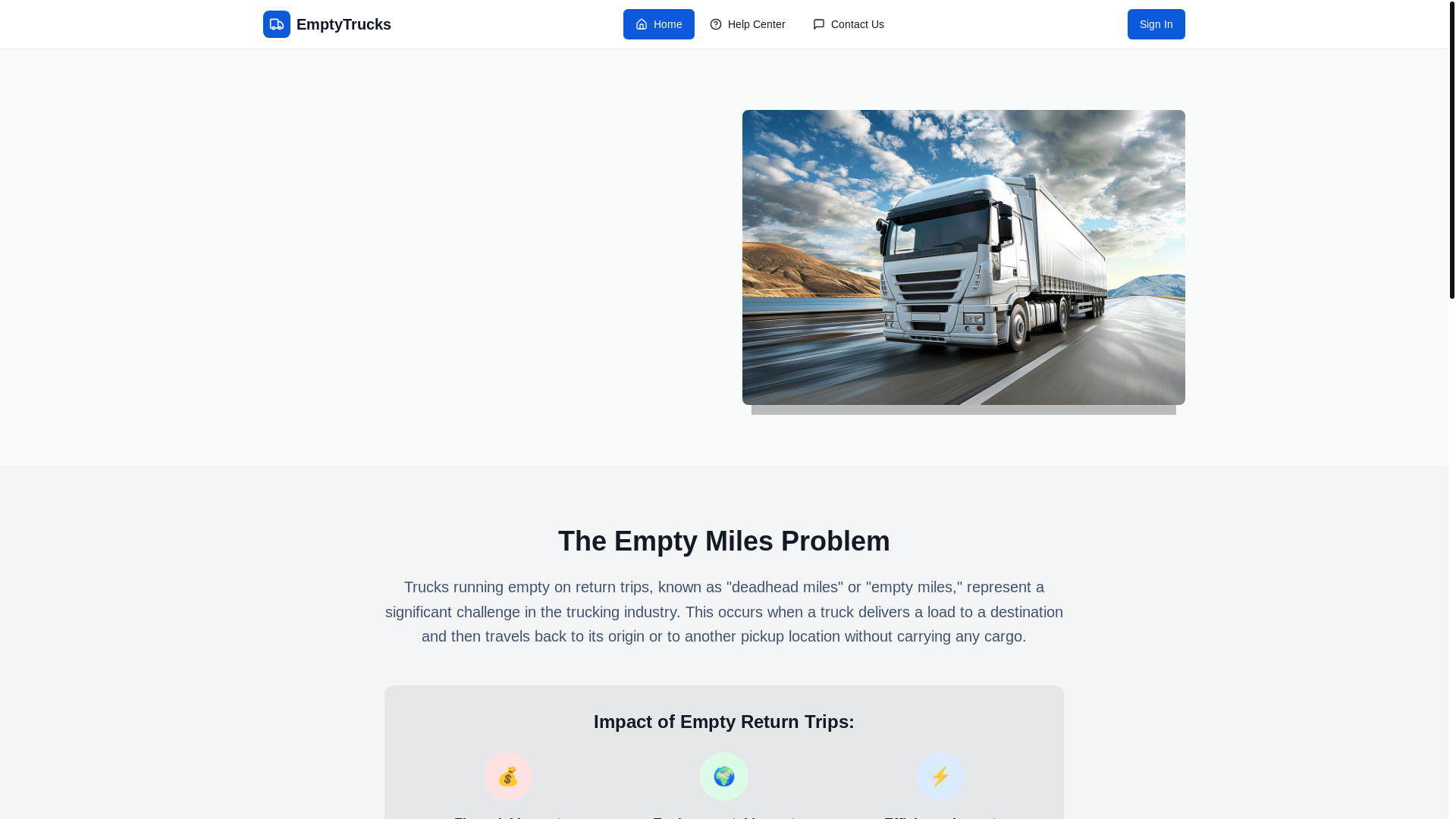 website screenshot of https://emptytrucks.net/