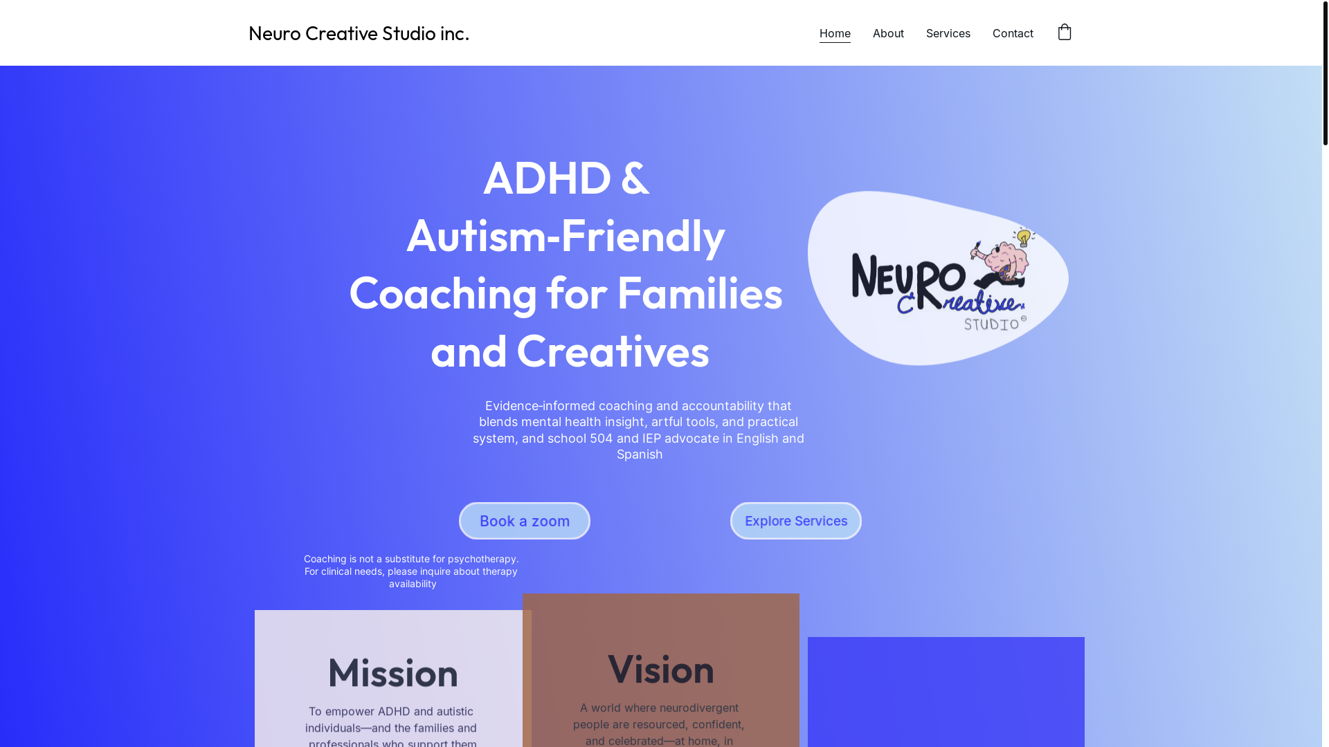 website screenshot of https://neurocreativestudio.org/