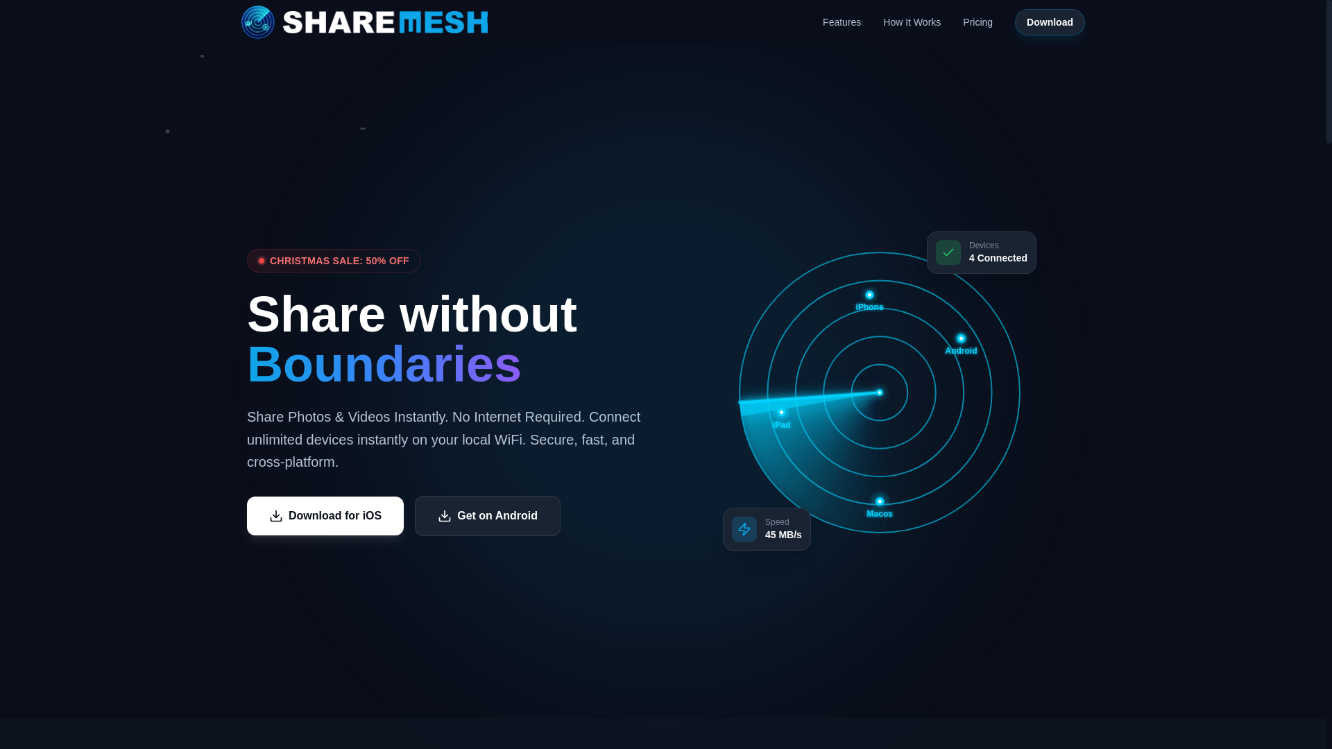 website screenshot of https://sharemesh.app/