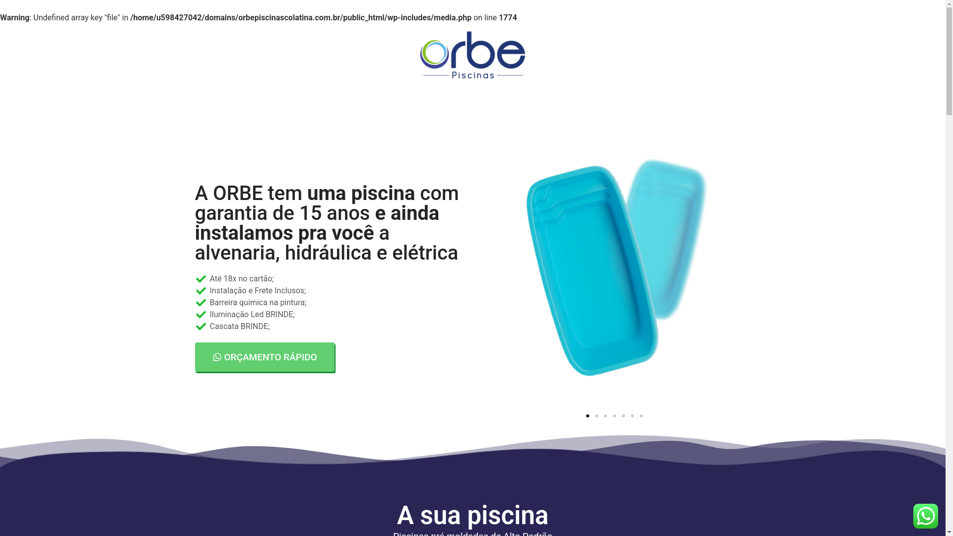 website screenshot of https://orbepiscinascolatina.com.br/