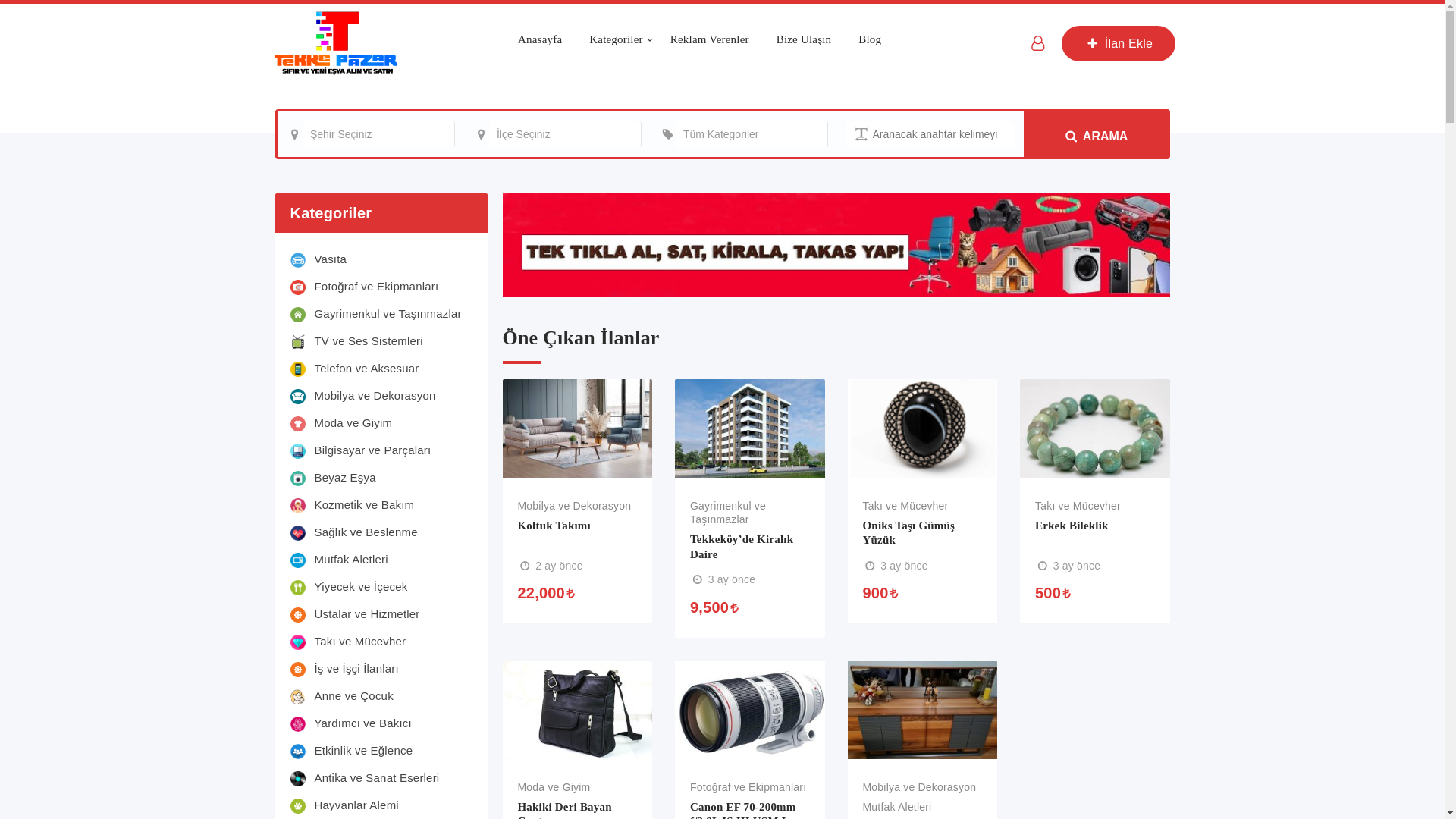 website screenshot of https://tekkepazari.com