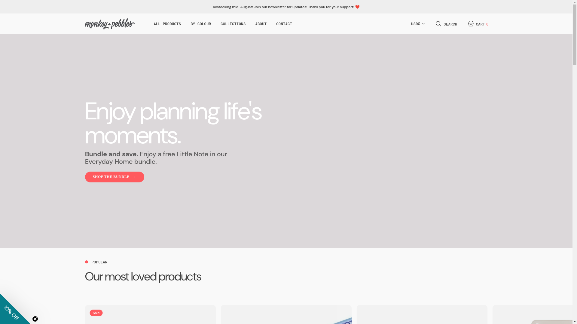 website screenshot of https://monkeypebbles.ca/