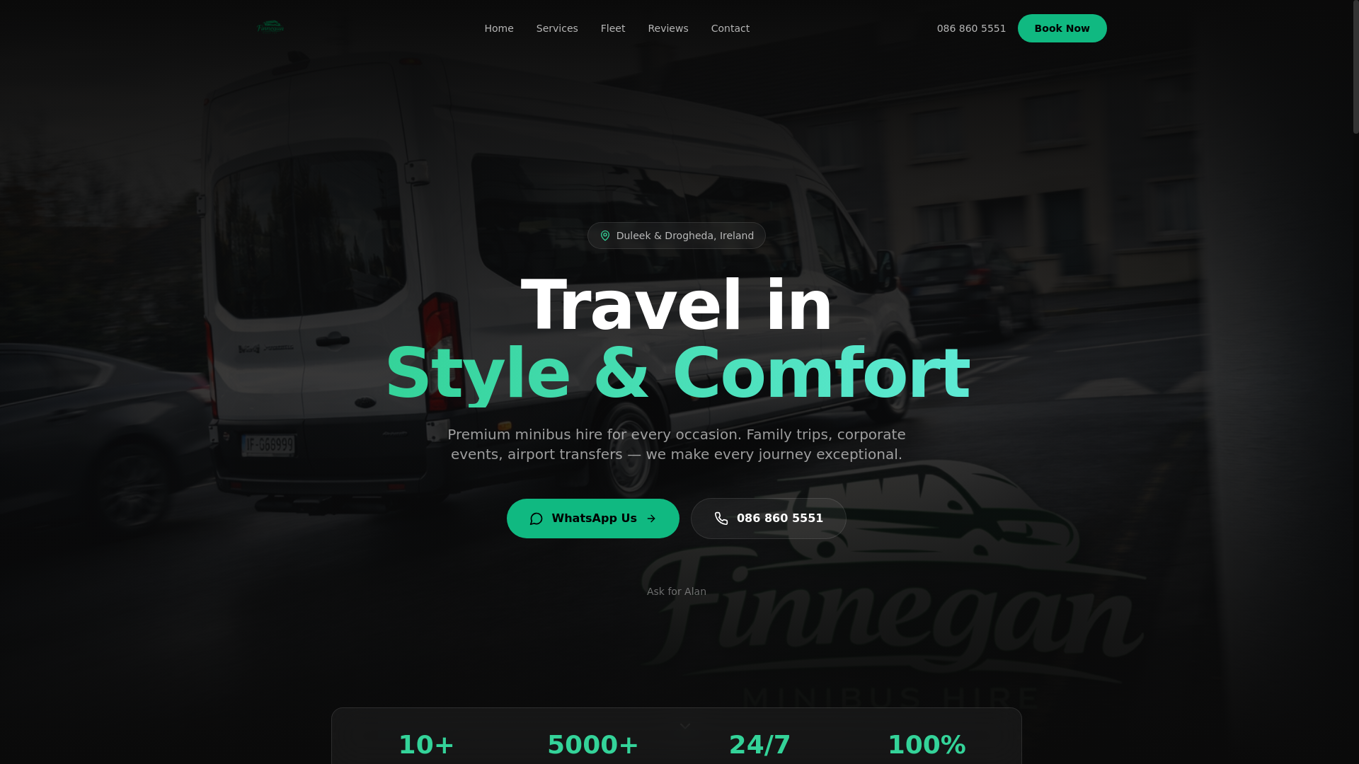 website screenshot of https://finneganminibushire.ie/
