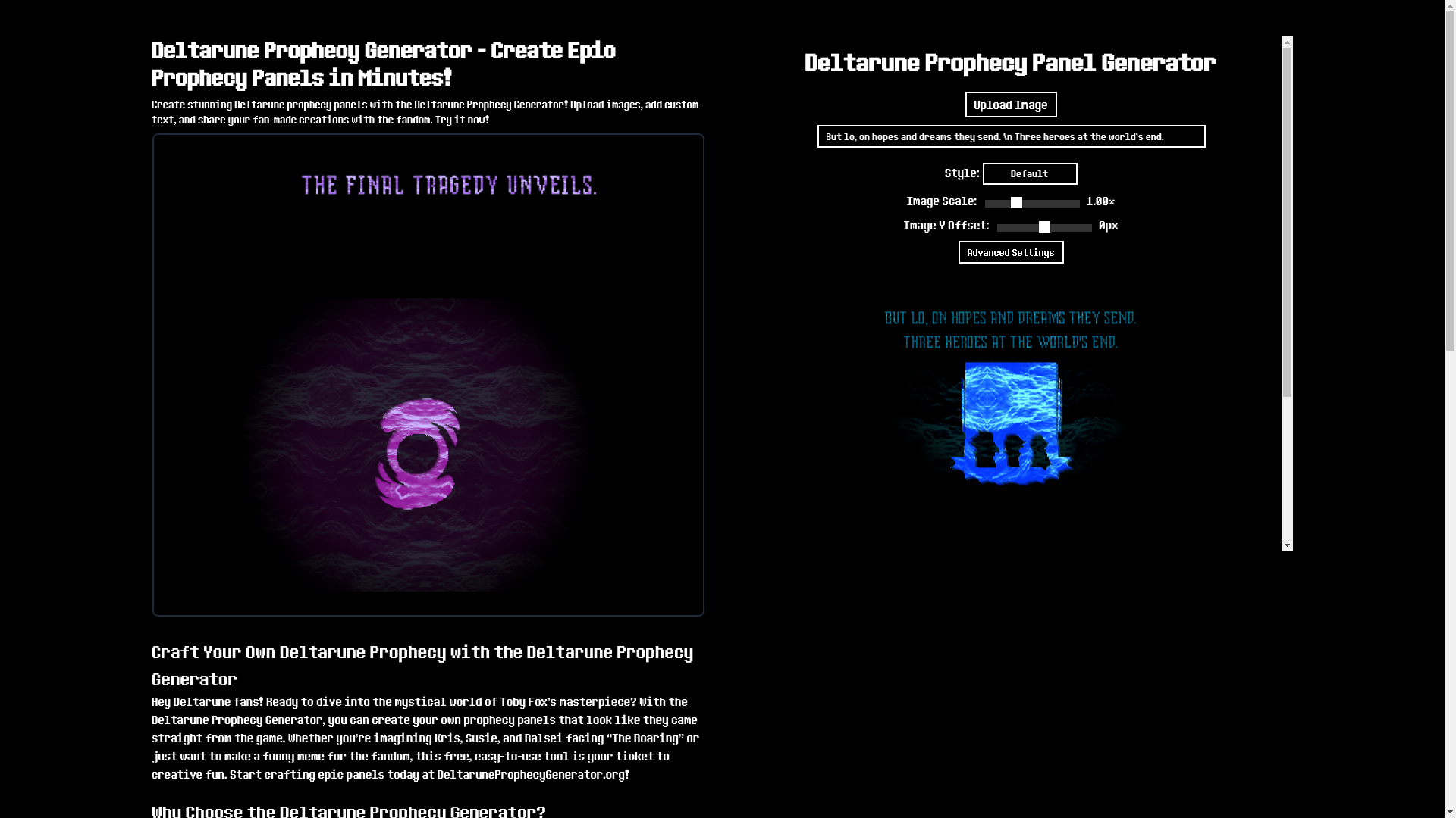 website screenshot of https://deltaruneprophecygenerator-com.pages.dev/