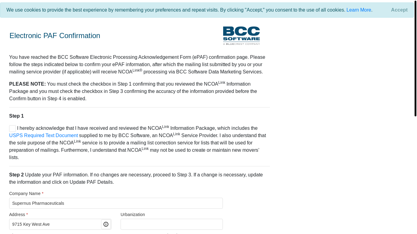website screenshot of https://portal.bccsoftware.com/ePAF/confirmation?i=vobVkJQad5epzAfrH7el7OLwlJoxyCgE
