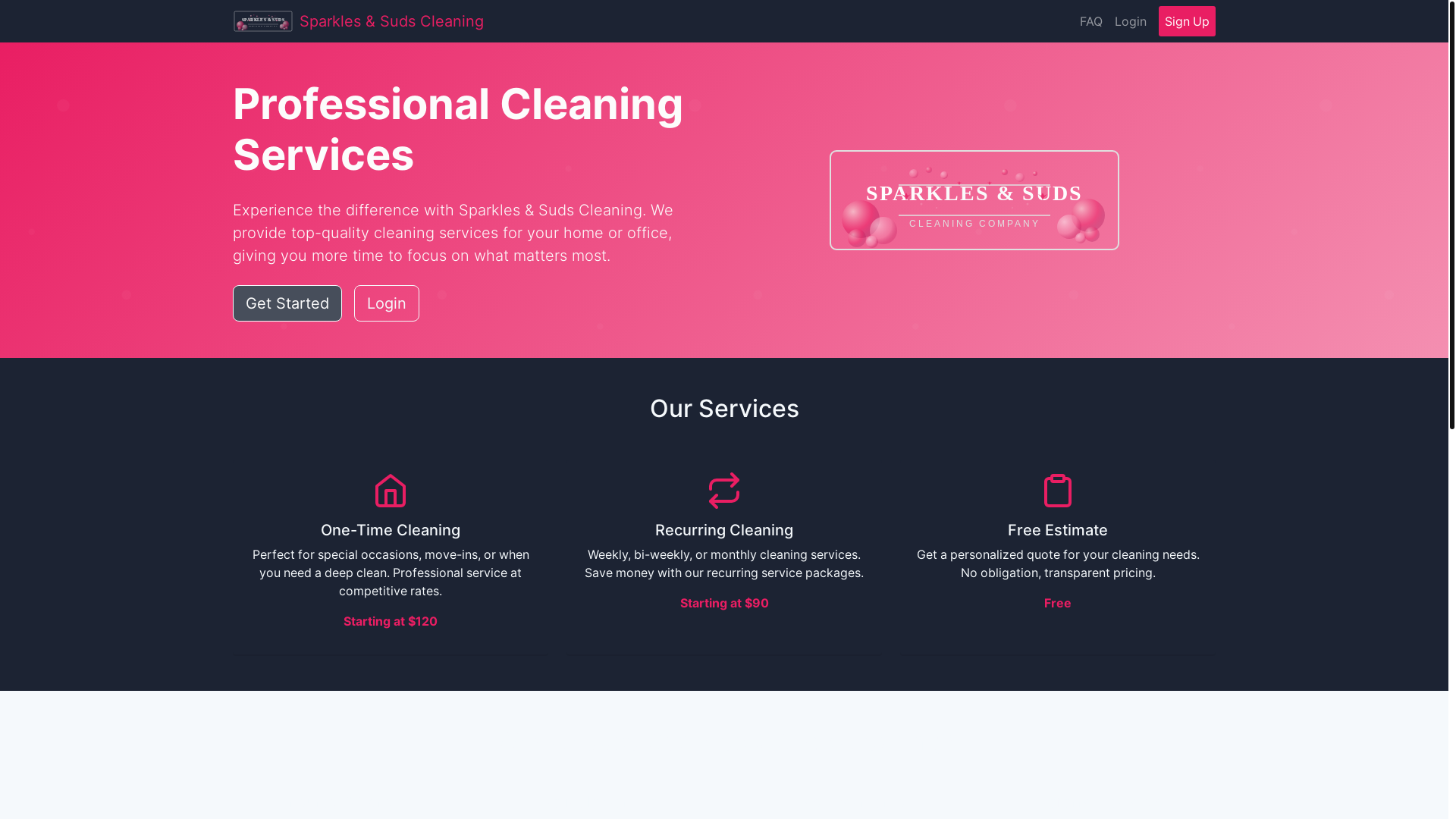 website screenshot of https://sparklesandsudsapp.com/