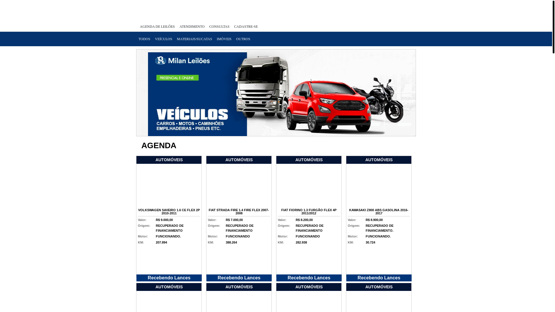 website screenshot of https://leiloeiromilanarremates.com/