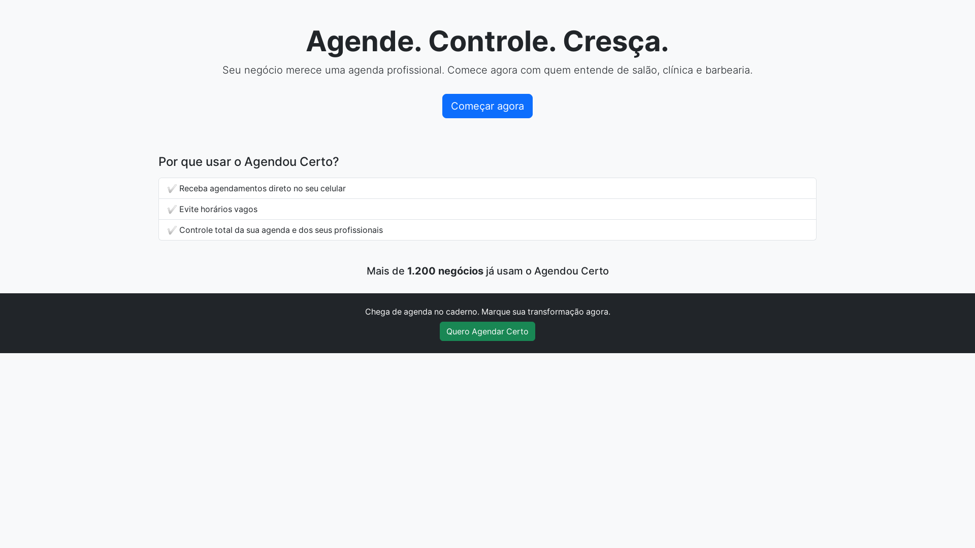 website screenshot of https://agendoucerto.com.br/