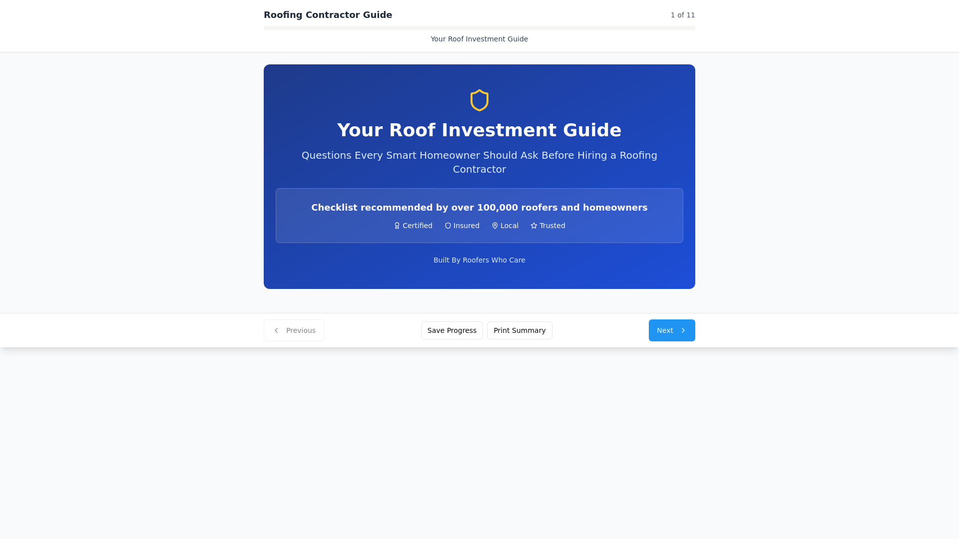 website screenshot of https://roofselectionchecklist.org/
