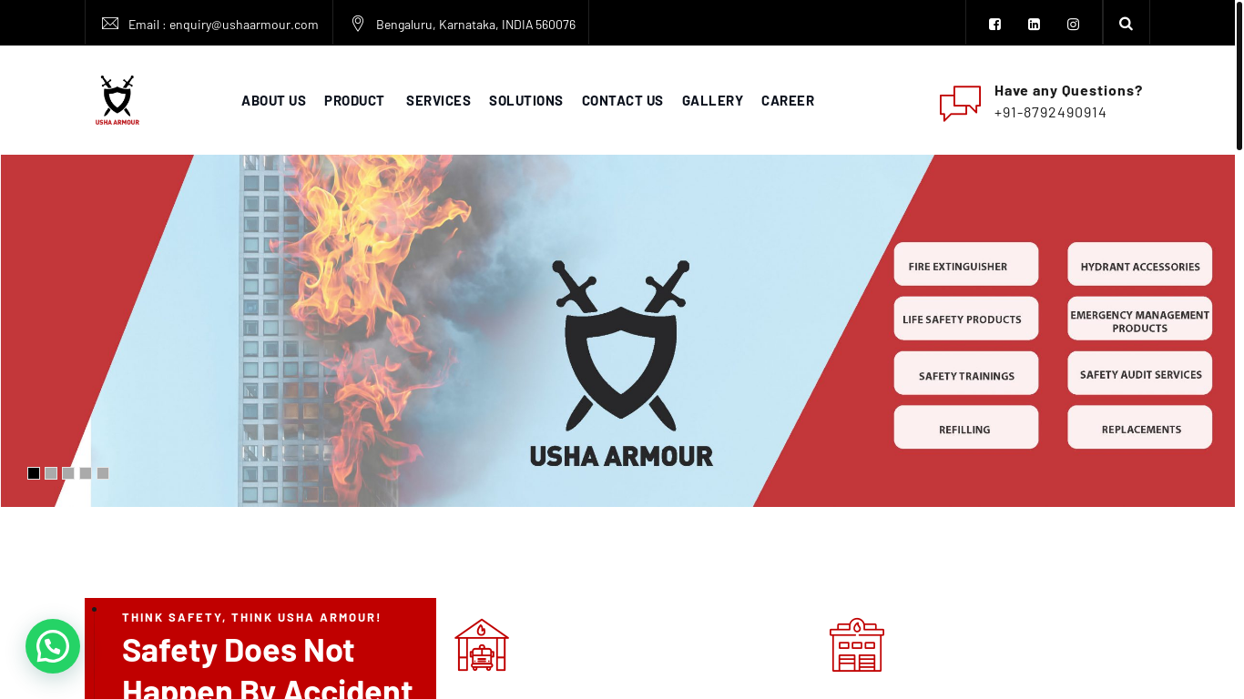 website screenshot of https://ushaarmour.com/