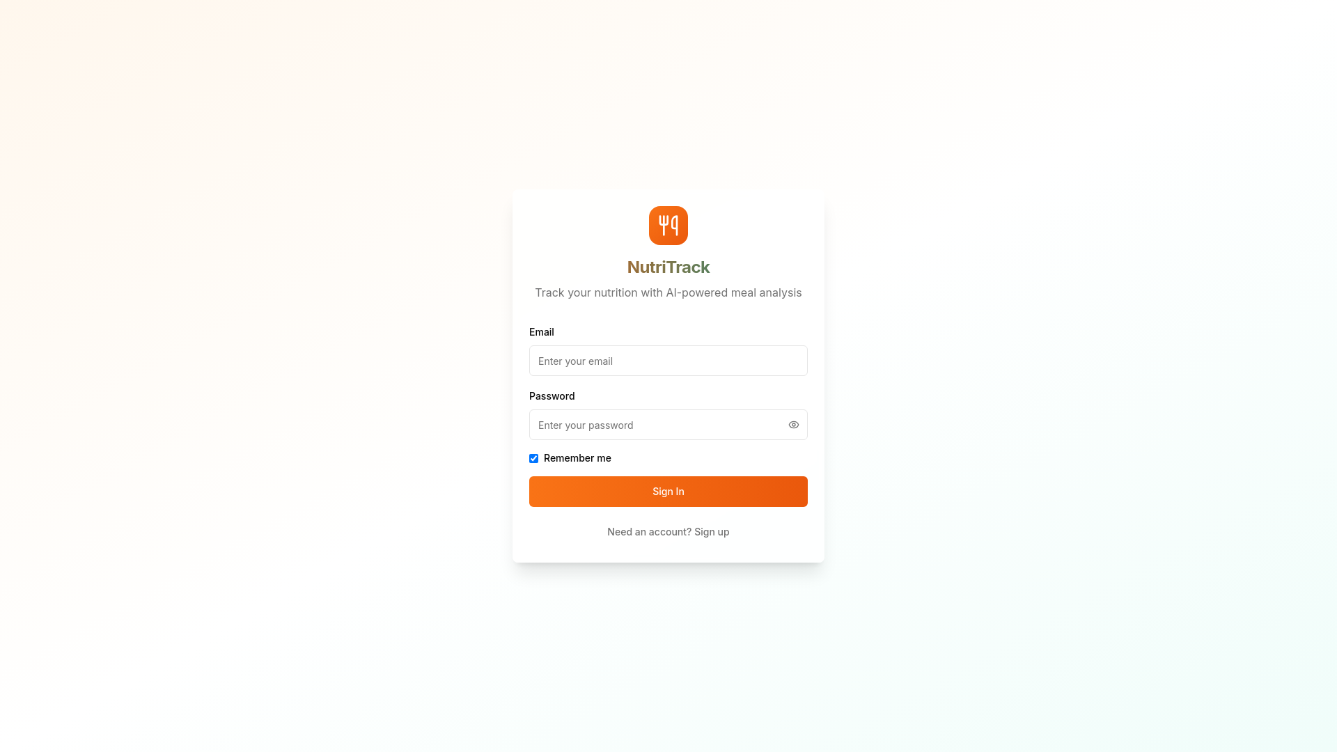 website screenshot of https://nutritrack.food/