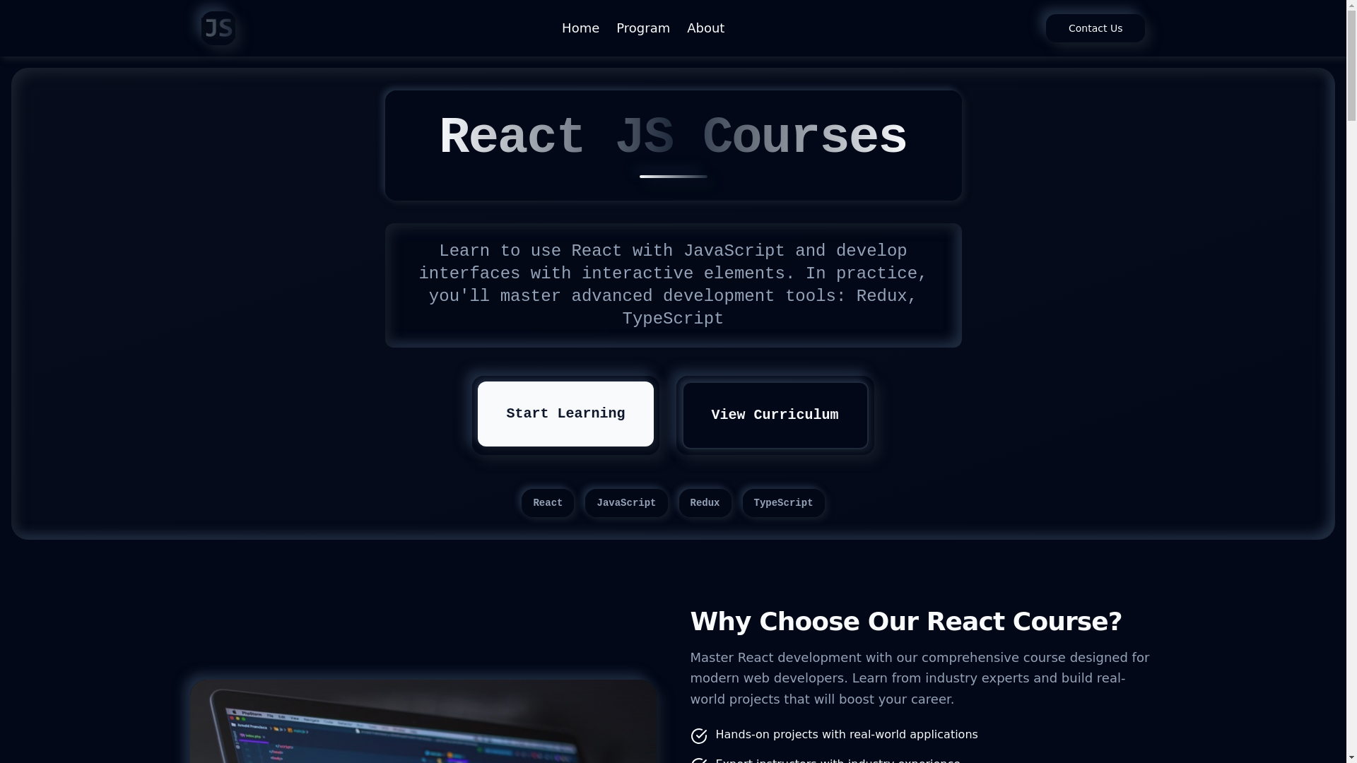 website screenshot of https://coursereact.com/