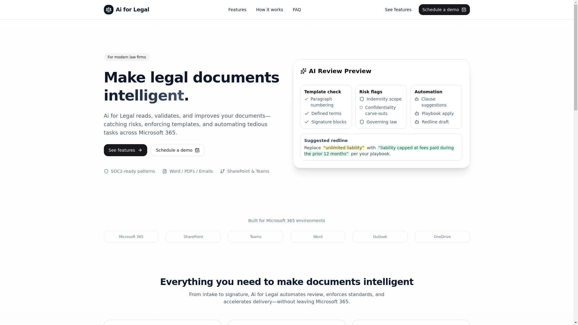 website screenshot of https://workaiforlegal.com/