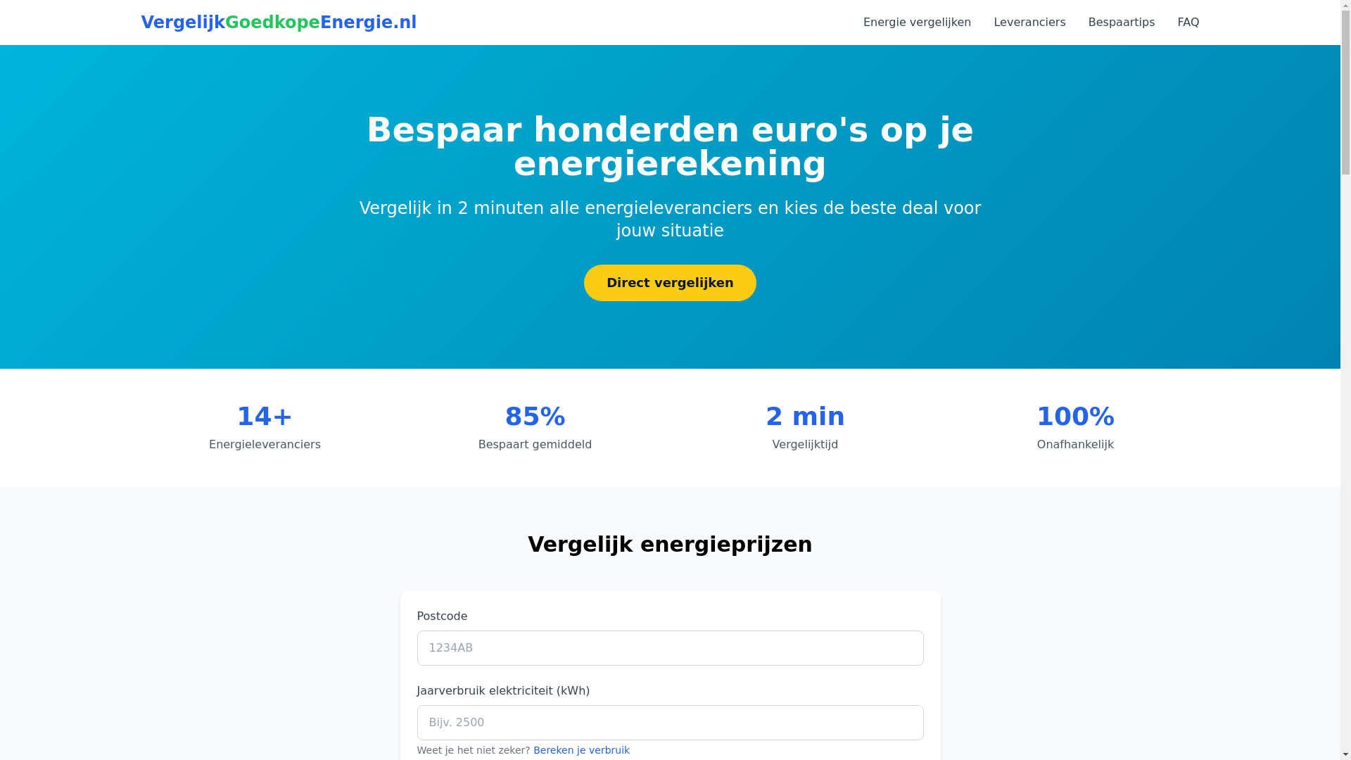 website screenshot of https://vergelijkgoedkopeenergie.nl/