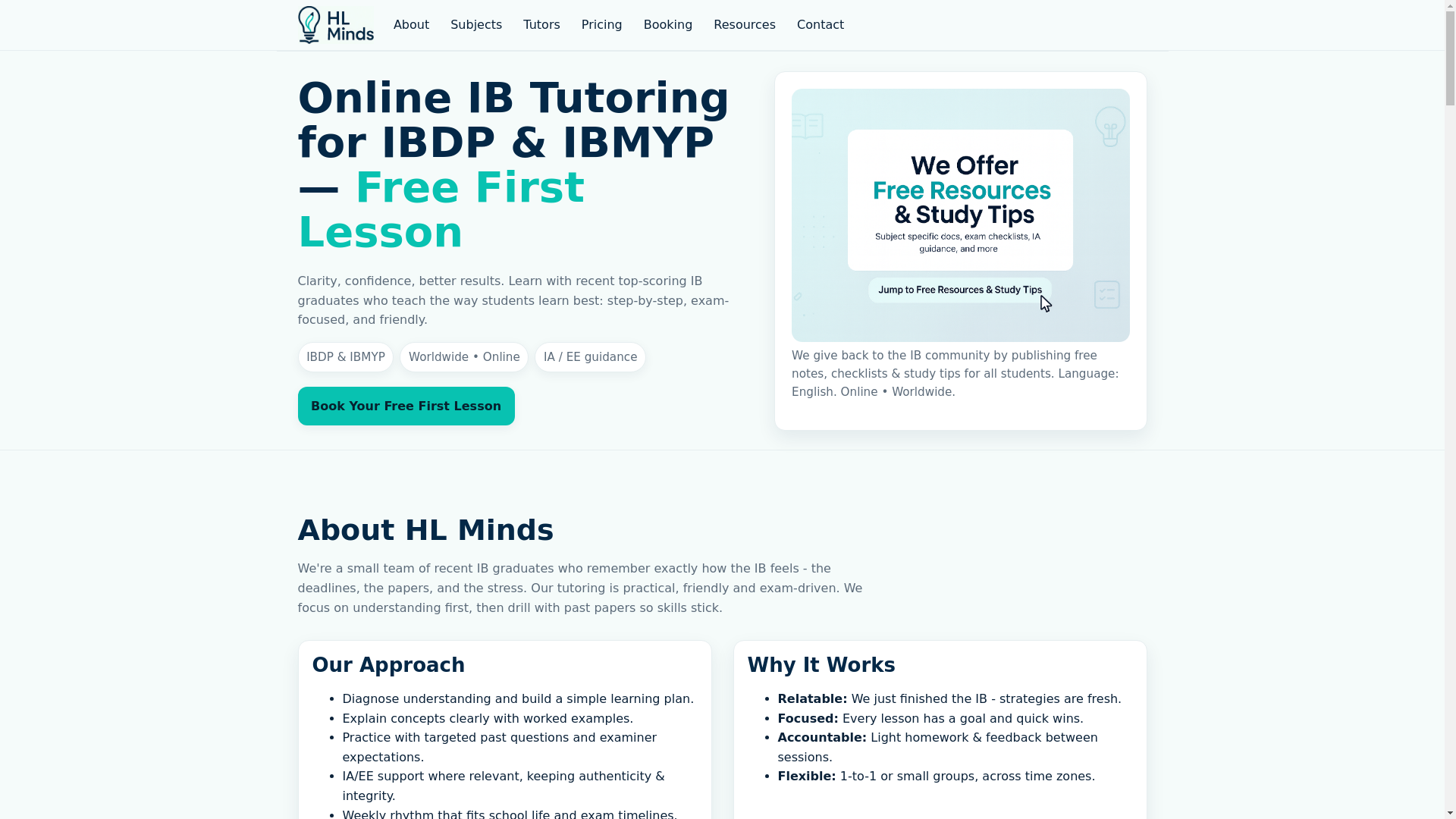website screenshot of https://hlminds.com/