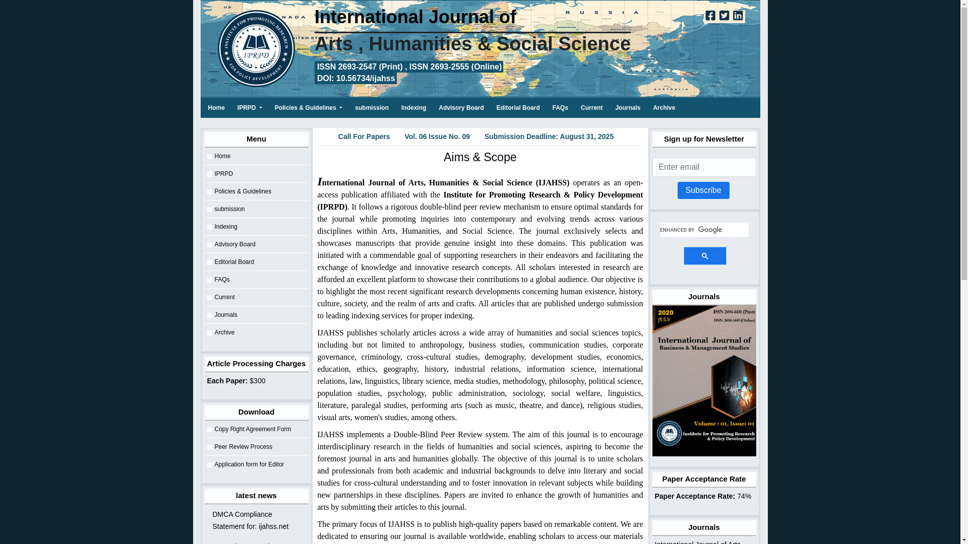 website screenshot of http://www.ijahss.net/