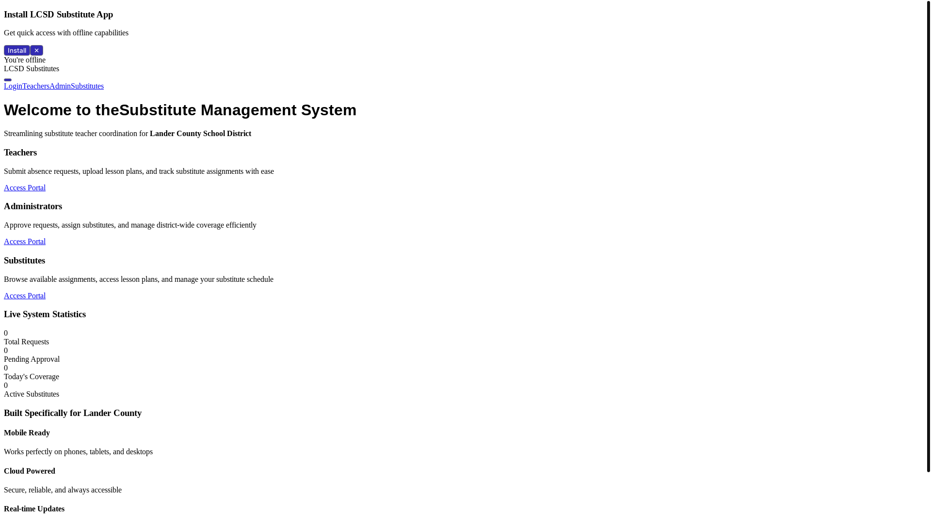 website screenshot of https://lcsd-substitute-management.pages.dev/