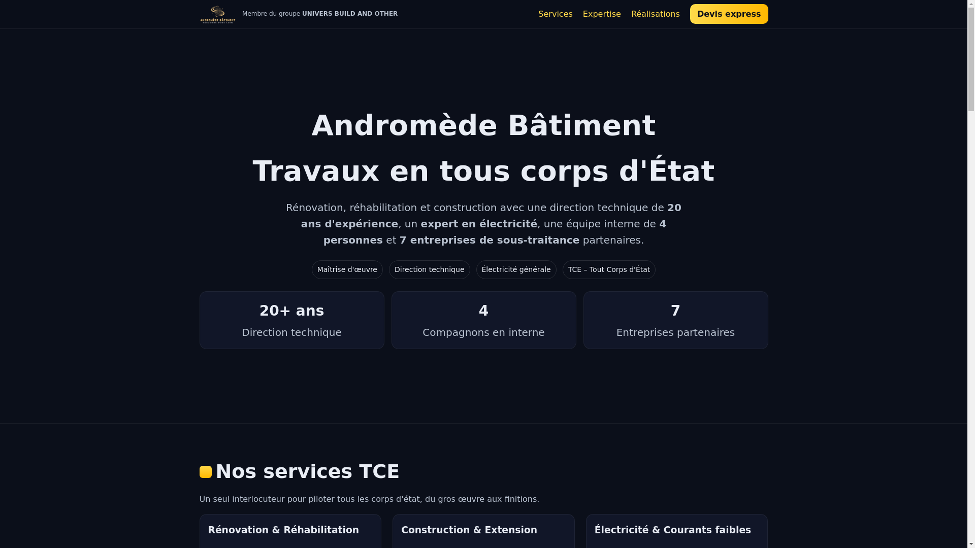 website screenshot of https://andromede-batiment.com/