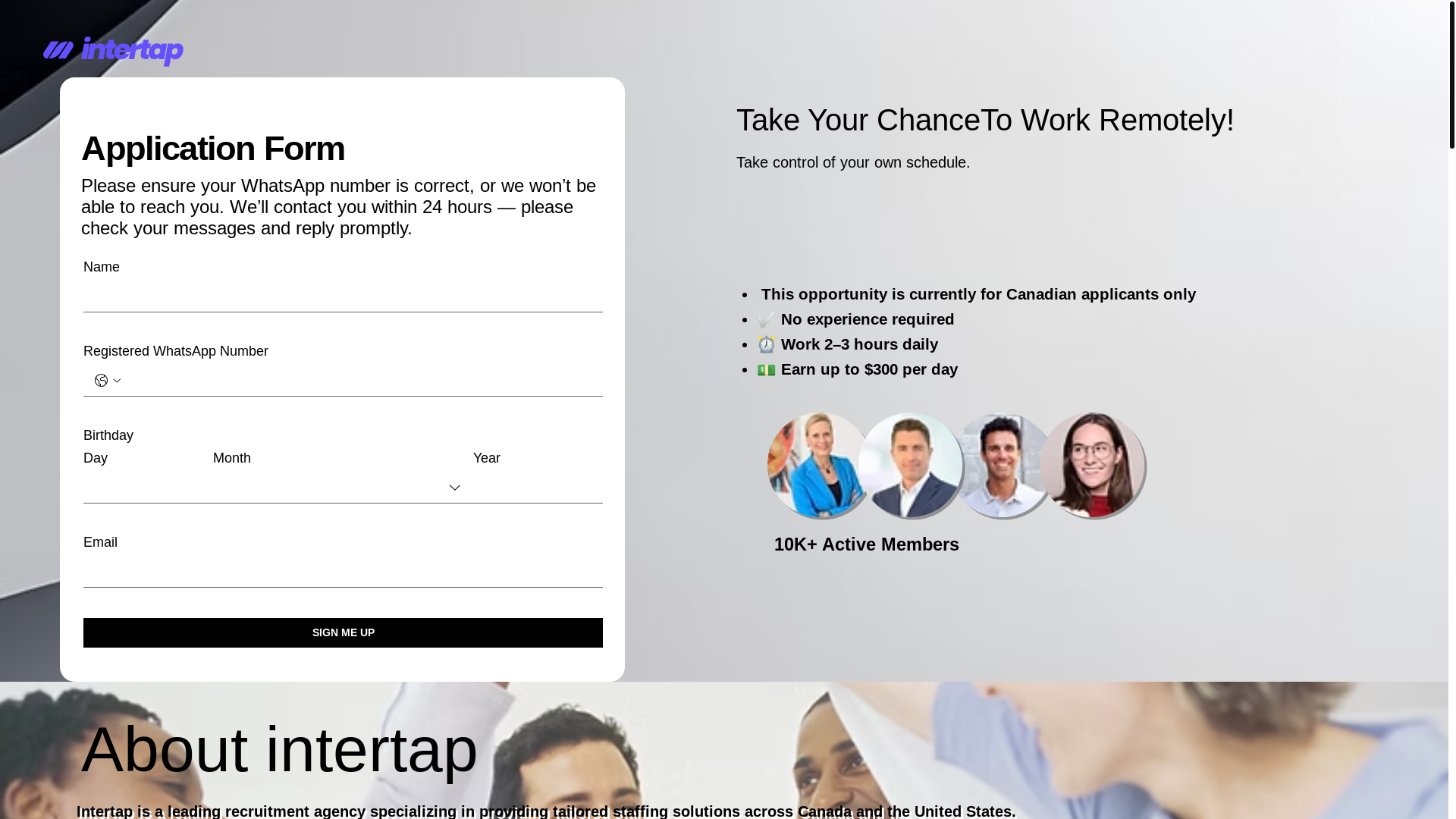 website screenshot of https://intertap.biz/