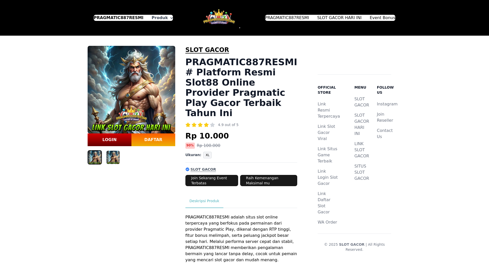 website screenshot of https://pragmatic887resmi.online/