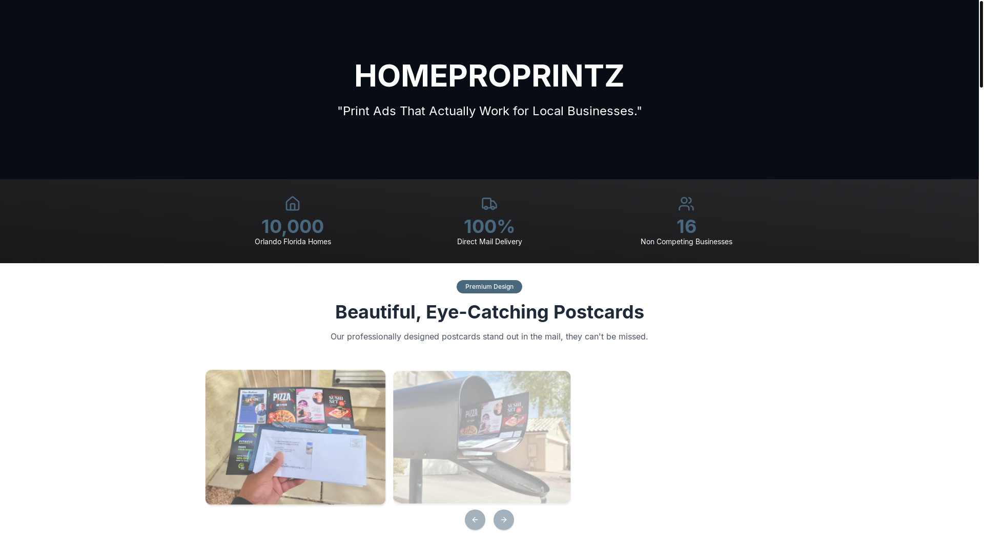 website screenshot of https://homeproprintz.com/