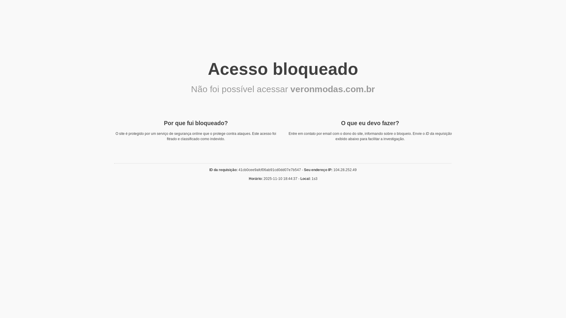 website screenshot of https://veronmodas.com.br/