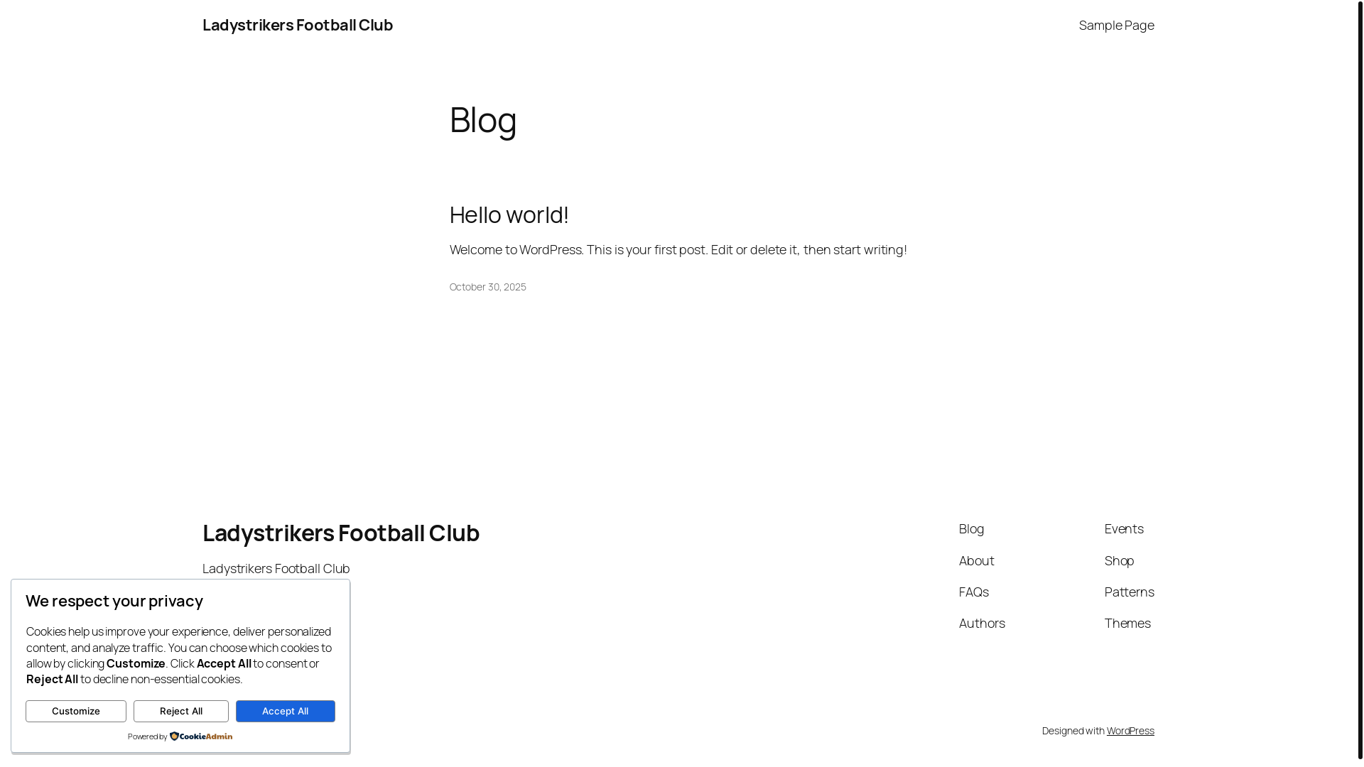 website screenshot of https://ladystrikersfc.com/