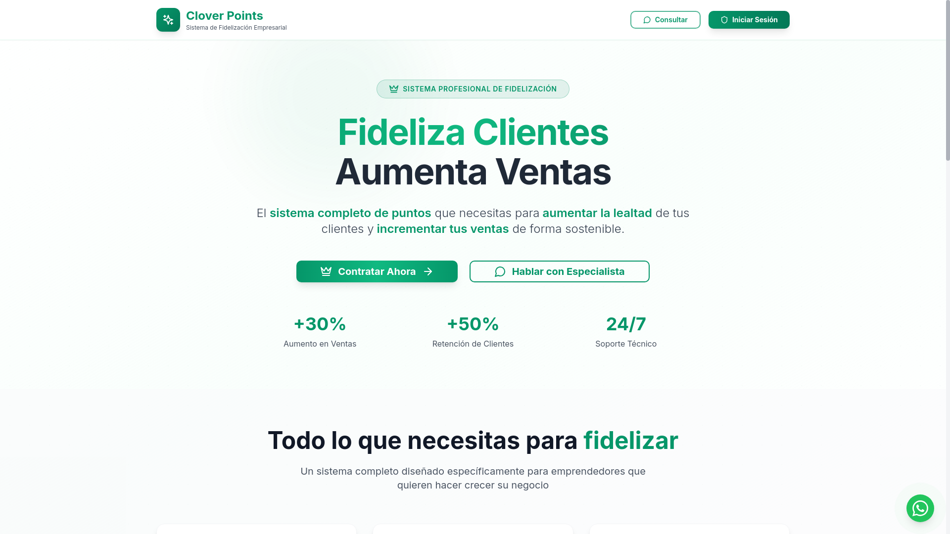 website screenshot of https://cloverpoints.cl/