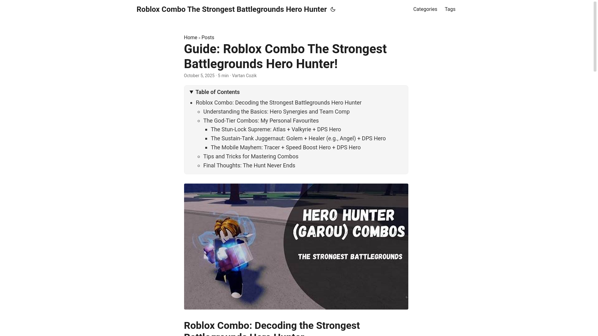 website screenshot of https://roblox-combo-the-strongest-battlegrounds-hero-hunter.pages.dev/