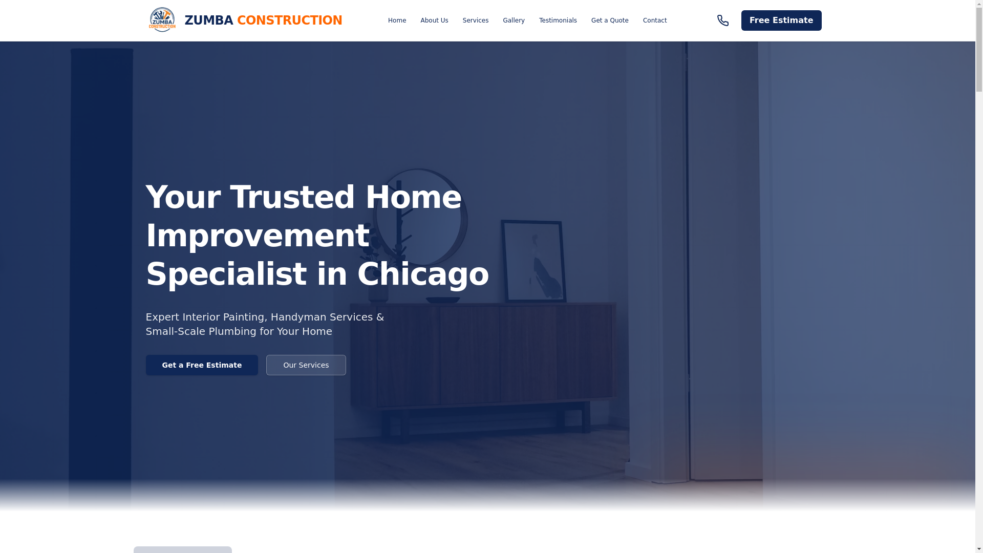 website screenshot of https://zumbascontruction.com/
