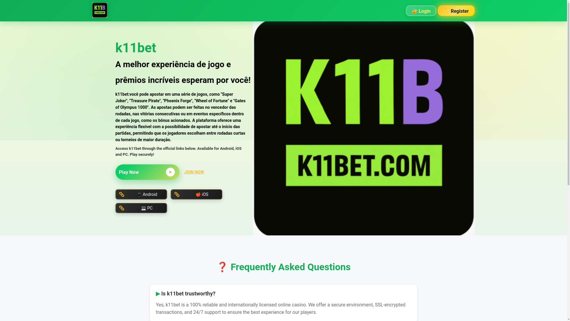 website screenshot of https://k11betfb.com/