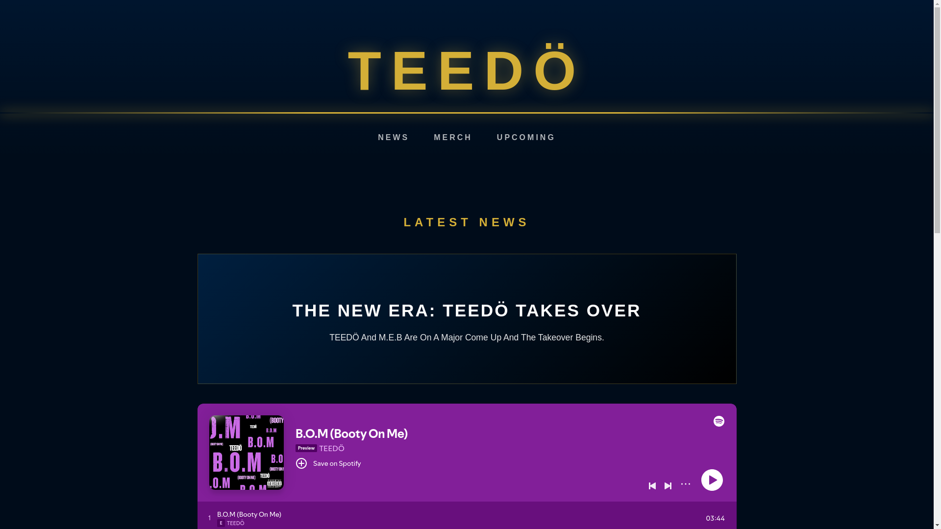 website screenshot of https://officialteedomusic.com/