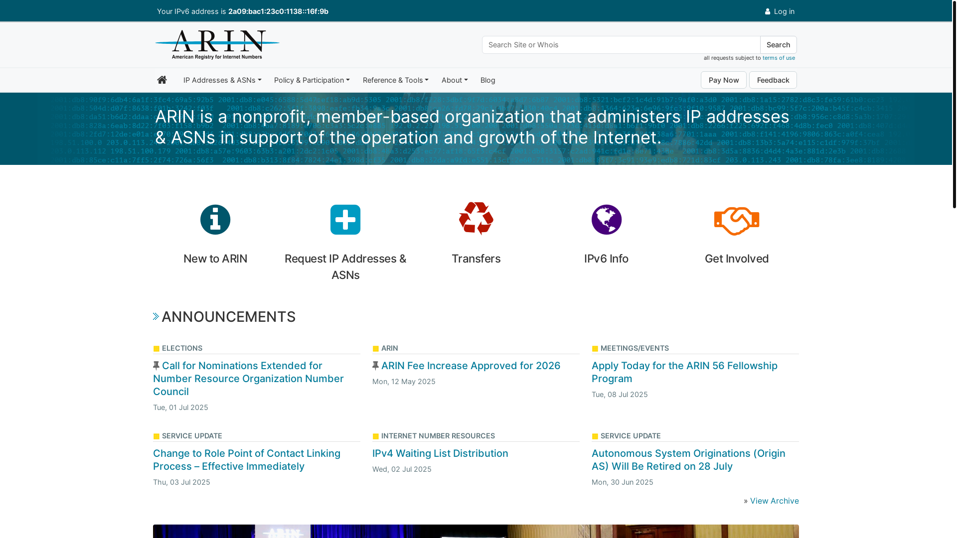 website screenshot of https://arin.net