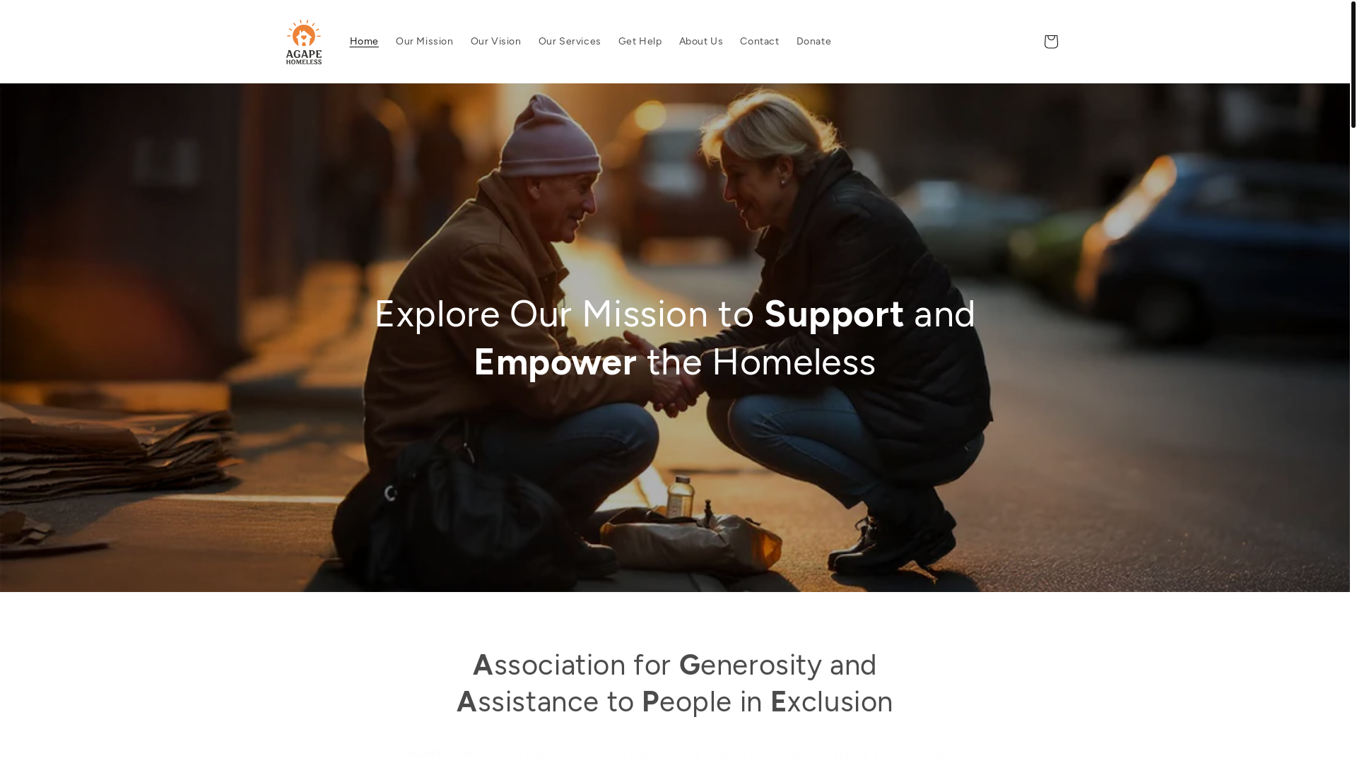 website screenshot of https://agapehomeless.org/