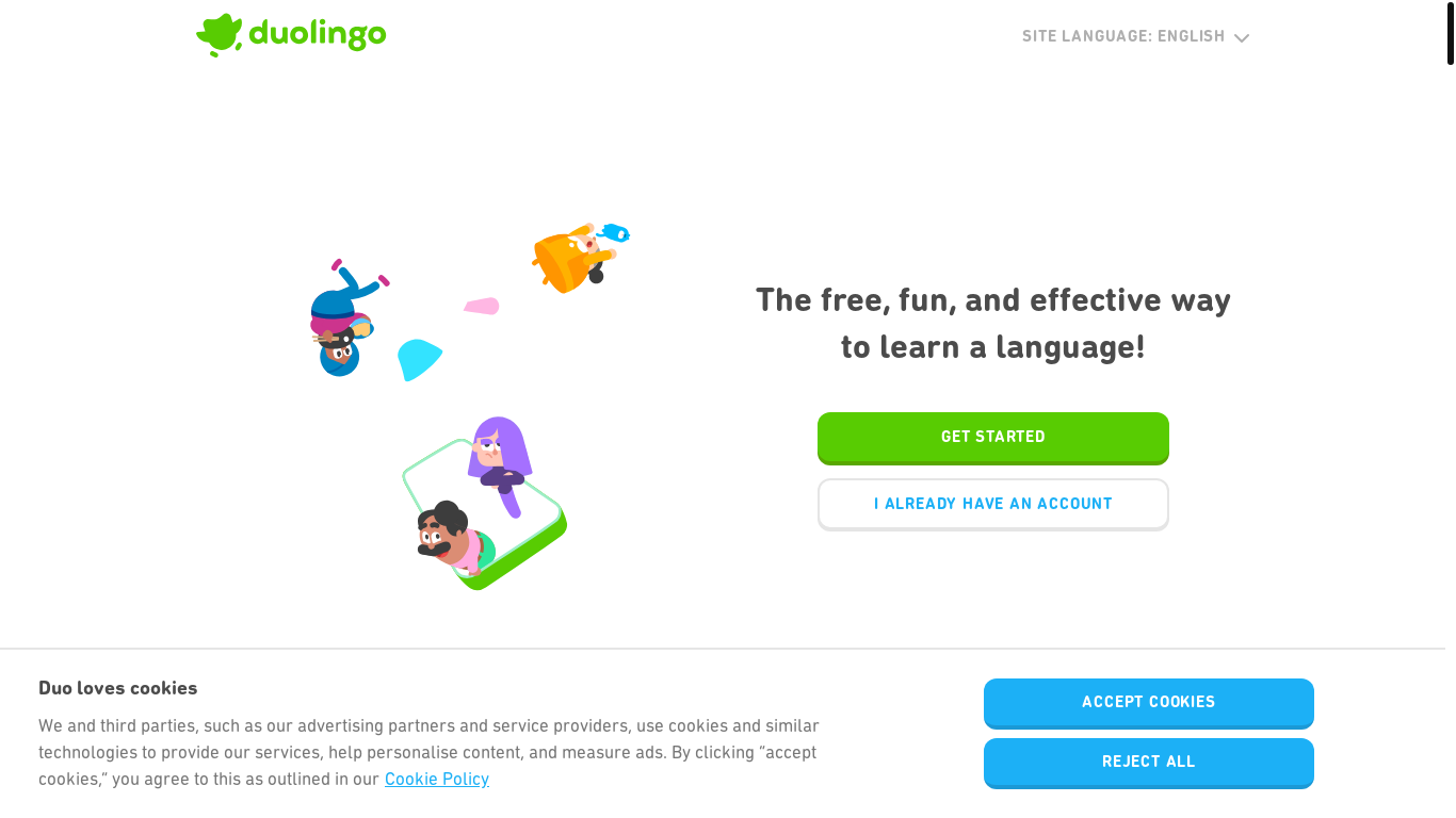 website screenshot of https://duolingo.com