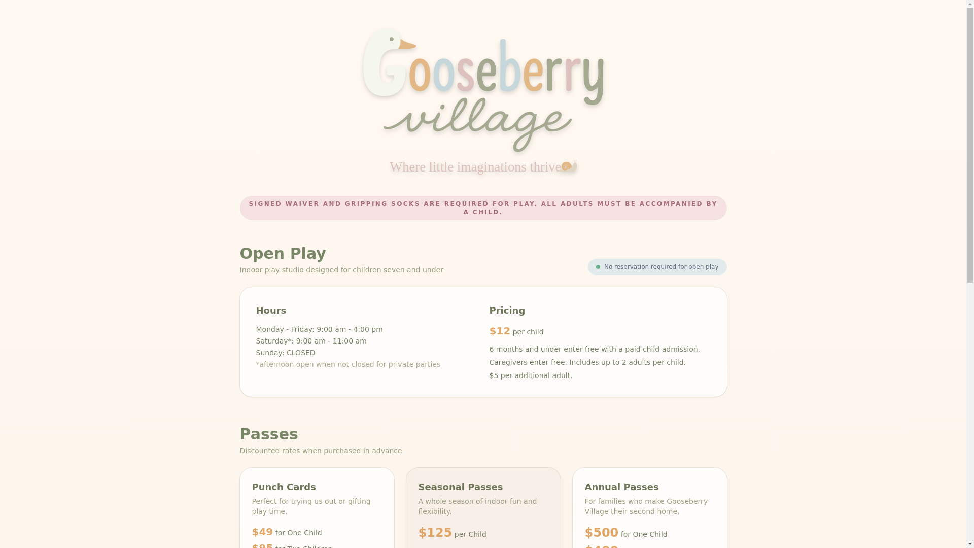 website screenshot of https://gooseberryvillage.com/