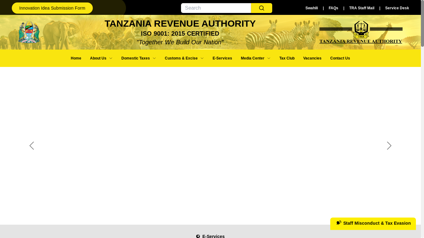 website screenshot of https://www.tra.go.tz/